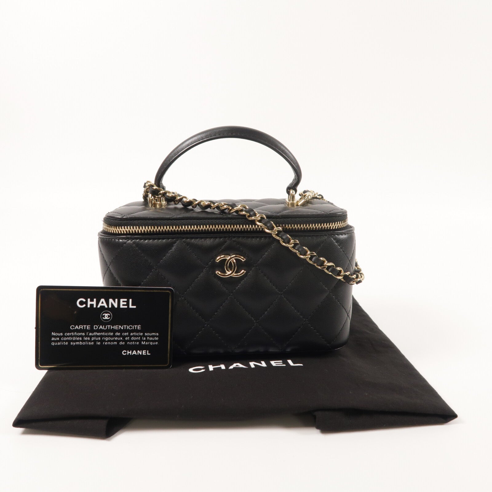 CHANEL 羊皮皮革Top Handle Vanity Case金扣鏈帶手挽肩背兩用袋