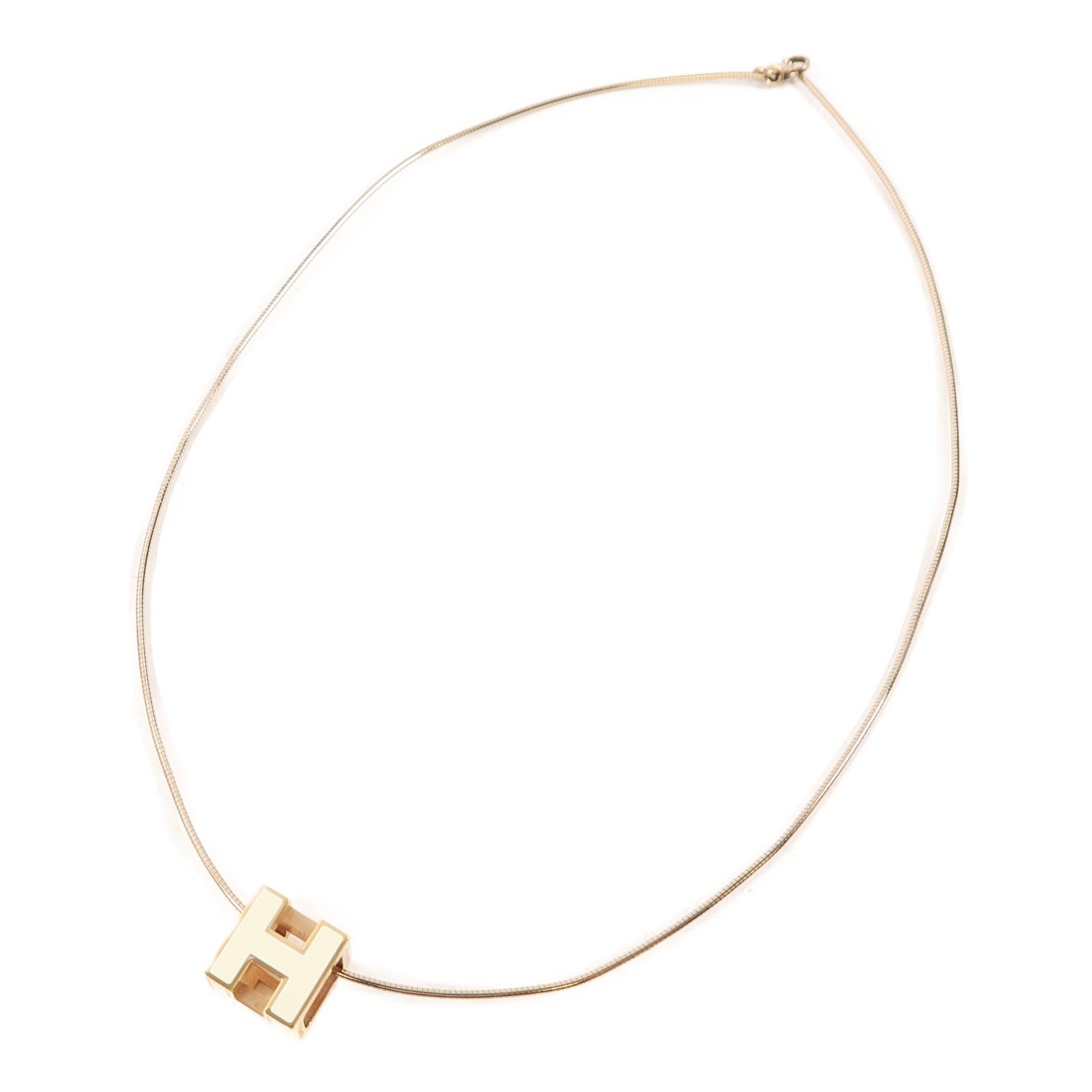 HERMES 金屬Cage d'h Necklace項鍊白色/金色