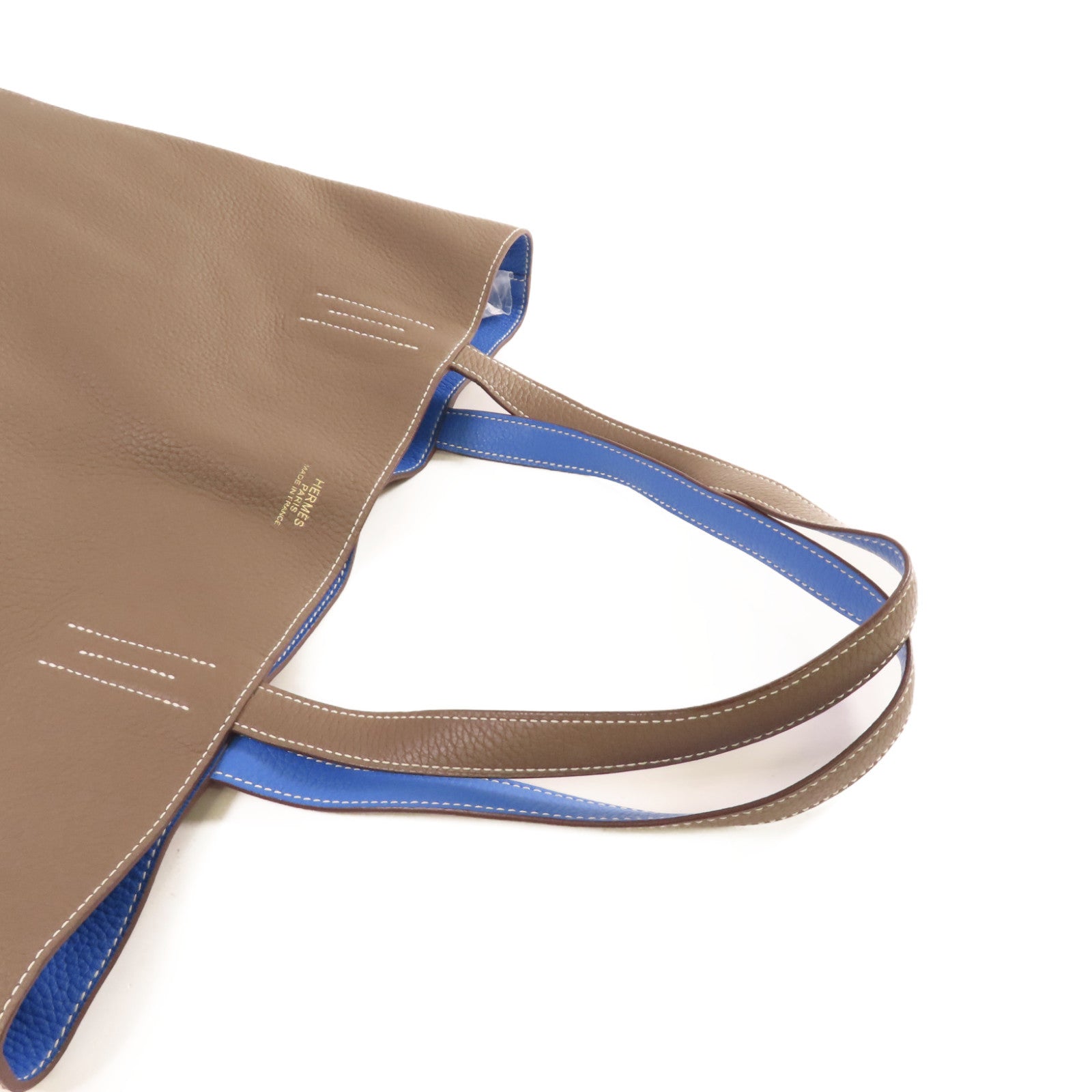 HERMES 【激減優惠】Togo皮革Double Sens Shoulder Bag肩背袋藍色/啡色