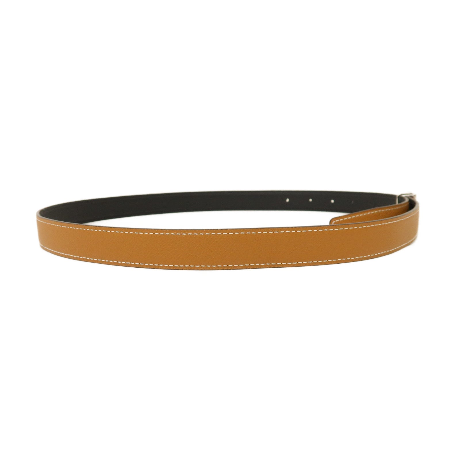 HERMES Epsom皮革Belt 90cm銀扣皮帶Gold/經典駝色