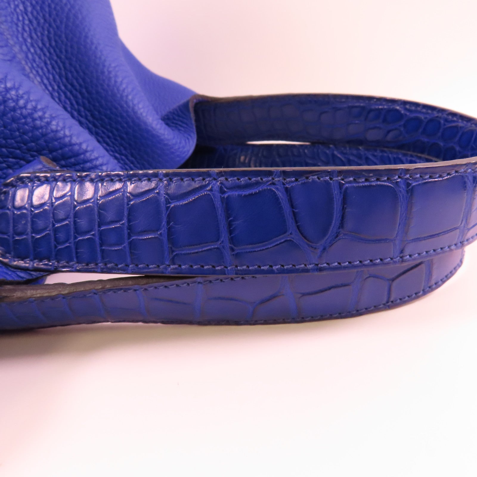 HERMES Clemence皮革/鱷魚皮革Picotin MM Touch銀扣手挽袋7T Bleu Electrique