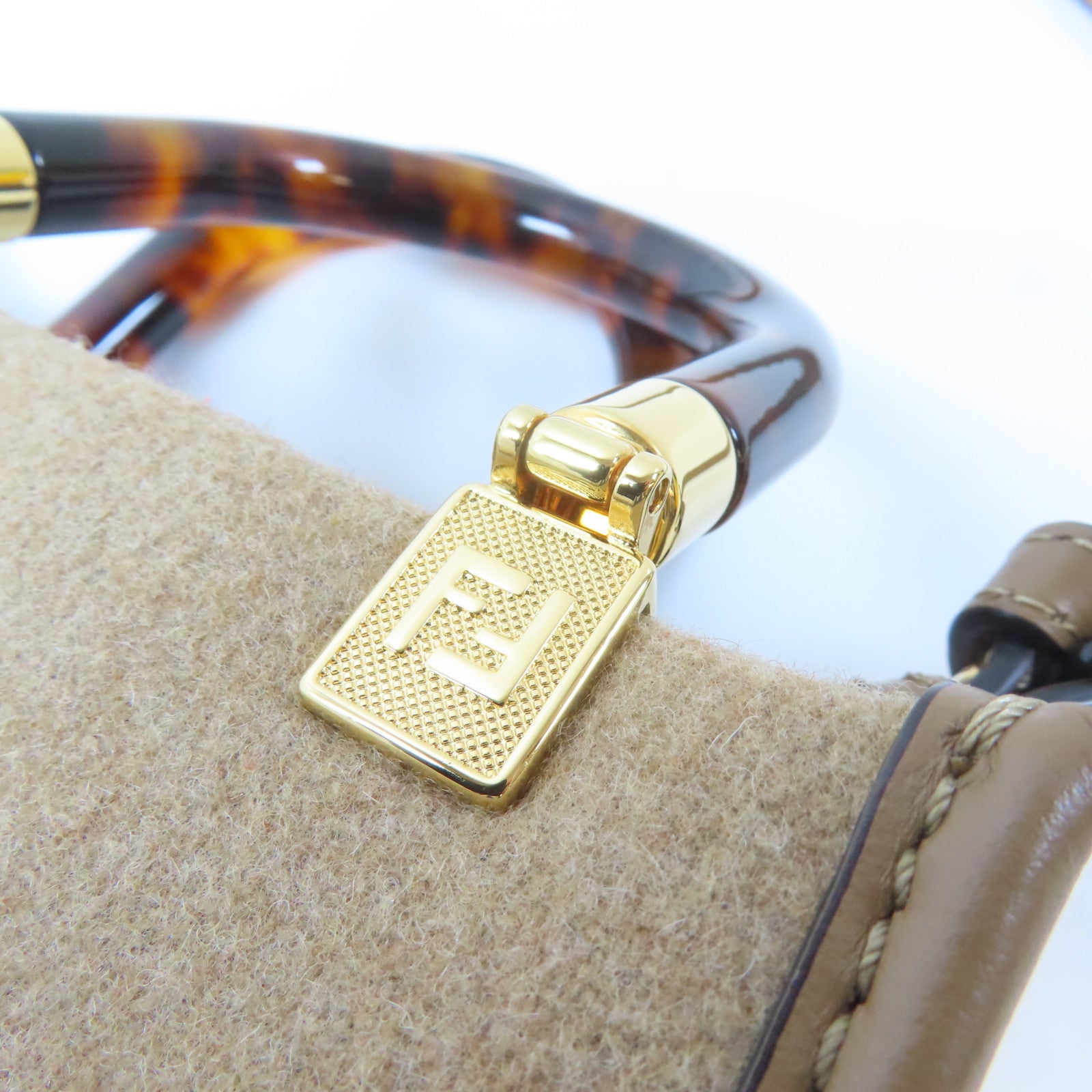 FENDI Wool felt Mini Sunshine Shopper Bag金扣手挽肩背兩用袋啡色