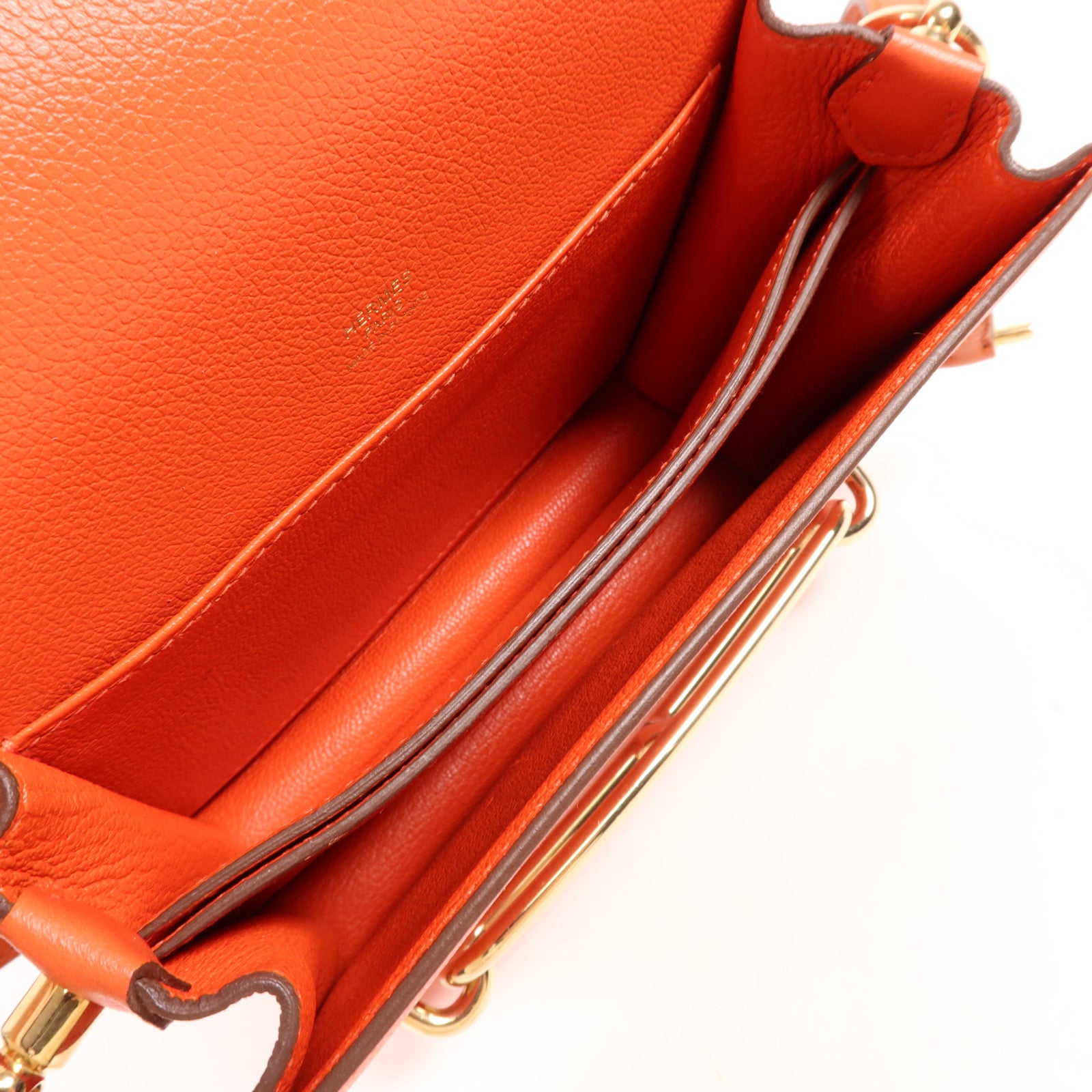 HERMES Evercolor皮革Mini Roulis金扣肩背袋Cuivre/Capucine