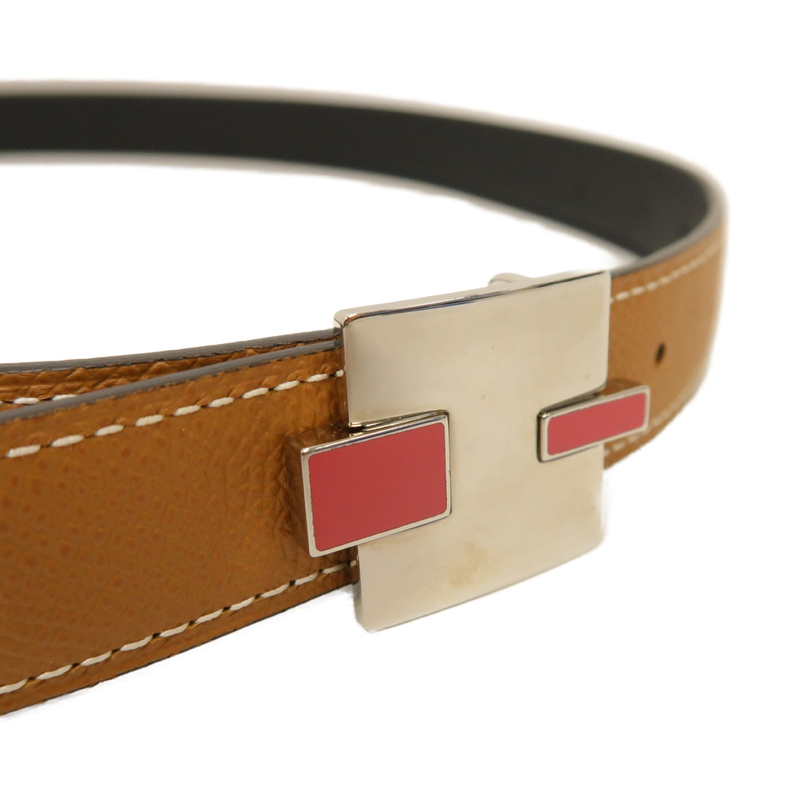 HERMES Epsom皮革Belt 90cm銀扣皮帶Gold/經典駝色