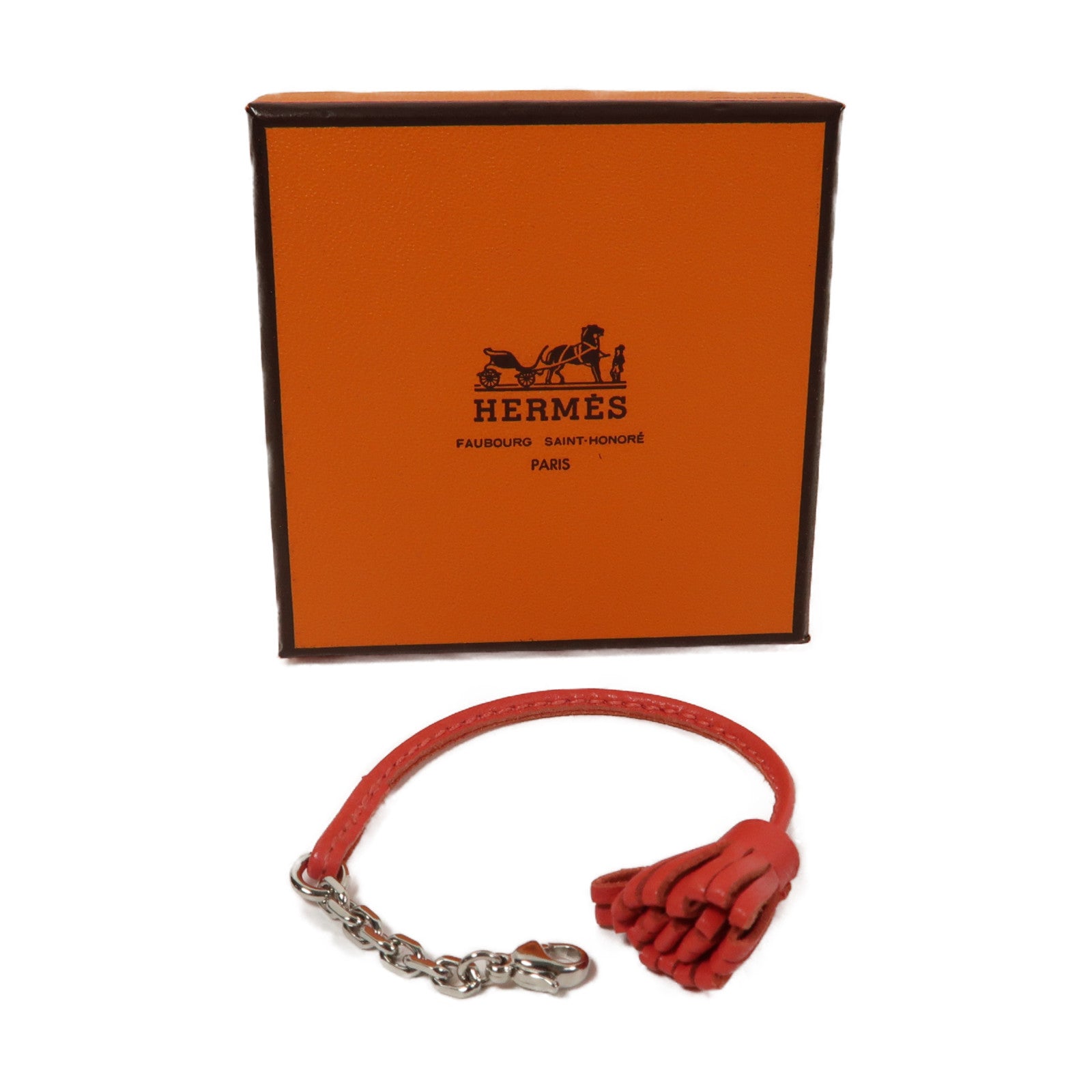 HERMES Agneau Milo皮革Carmencita Petit Pom Pom Charm杜鵑紅色