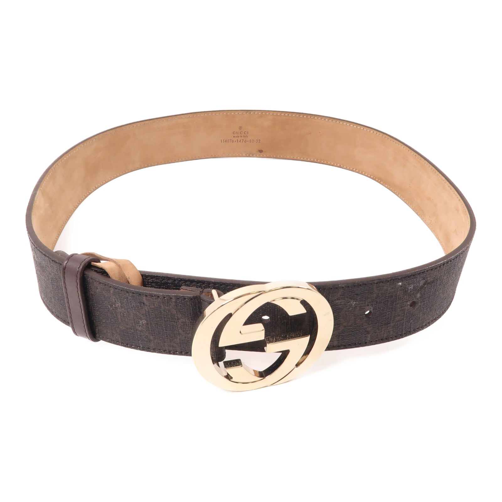 GUCCI 皮革Belt 80cm皮帶棕色/金色