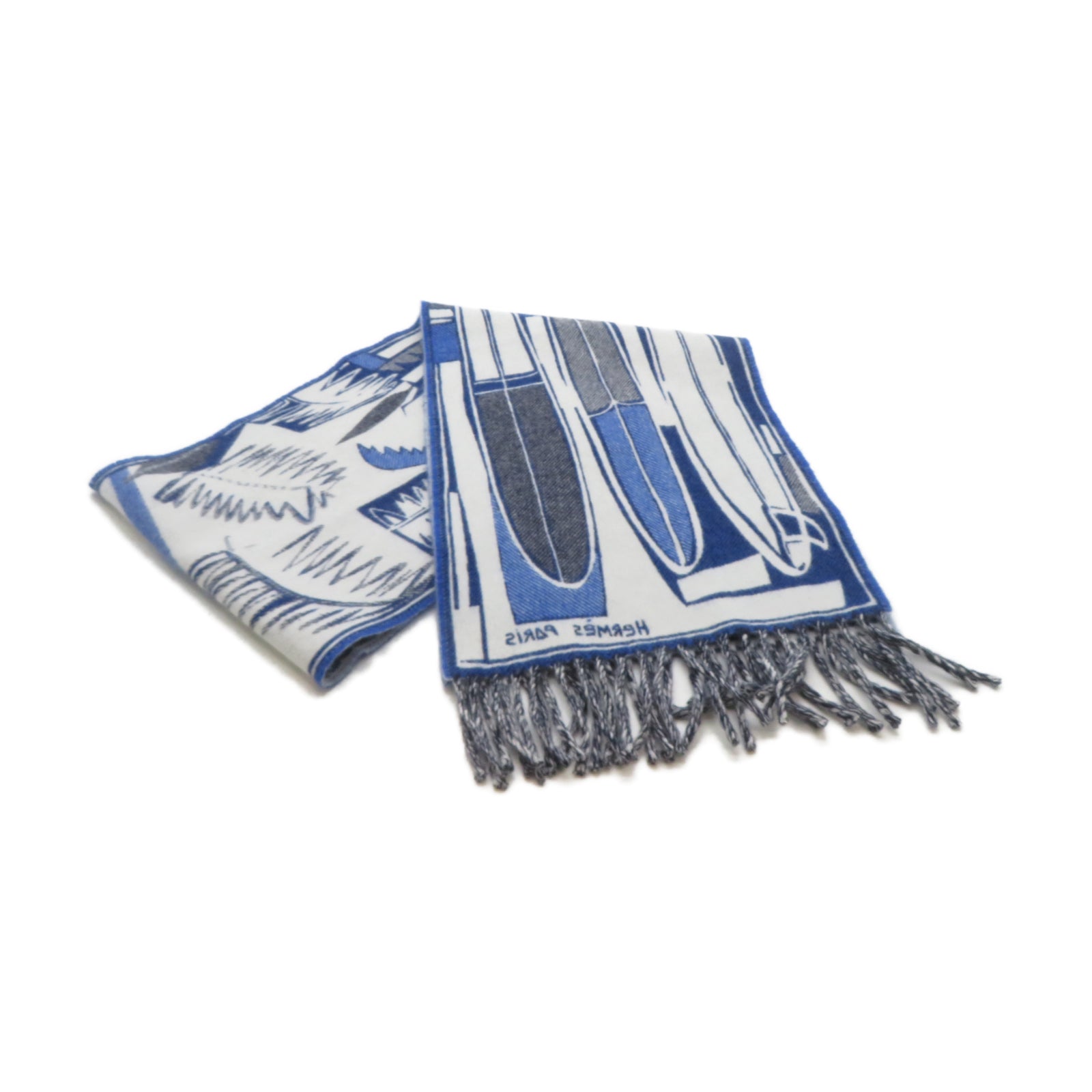 HERMES 【激減優惠】羊絨Scarf 50x150cm圍巾藍色