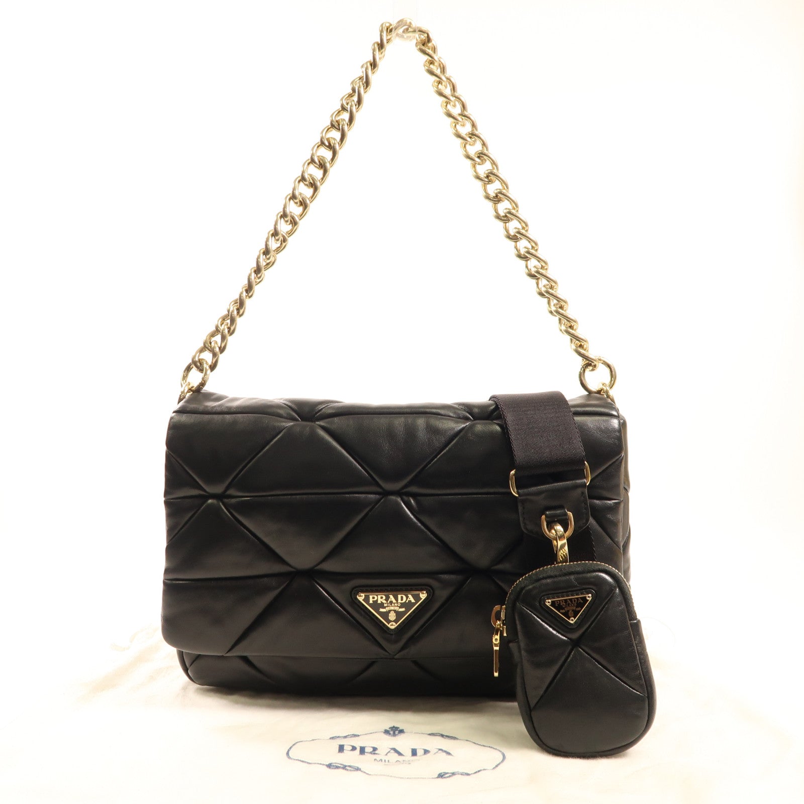 PRADA 羊皮皮革2 Way Shoulder金扣手挽肩背兩用袋