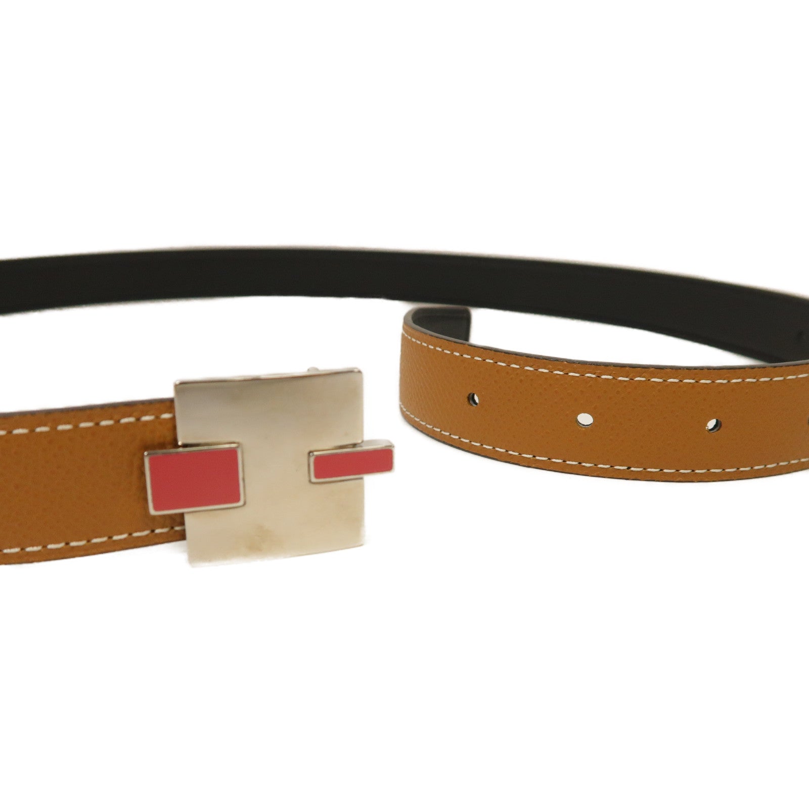 HERMES Epsom皮革Belt 90cm銀扣皮帶Gold/經典駝色