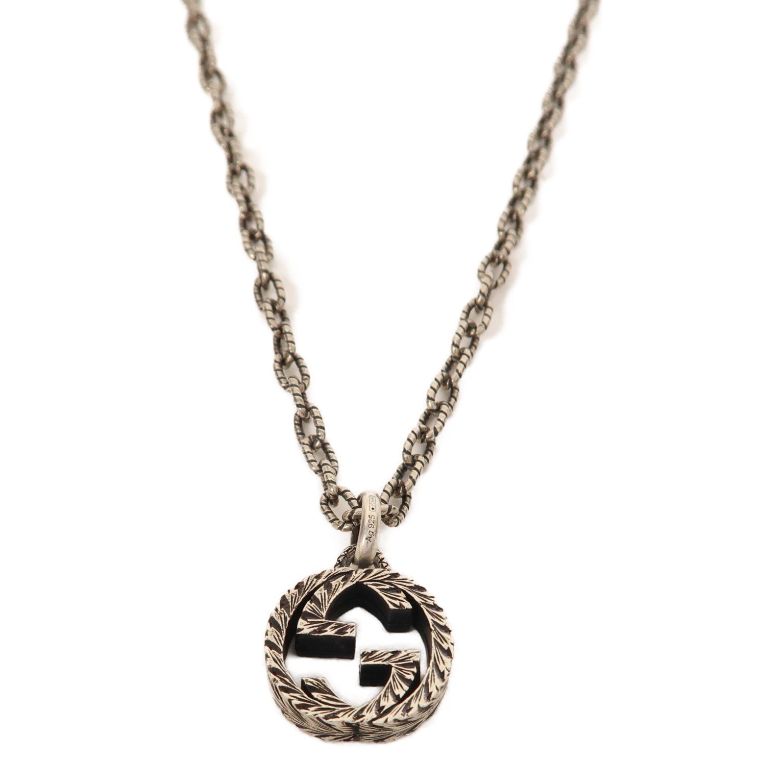 GUCCI 925純銀Interlocking Pendant Necklace項鍊銀色