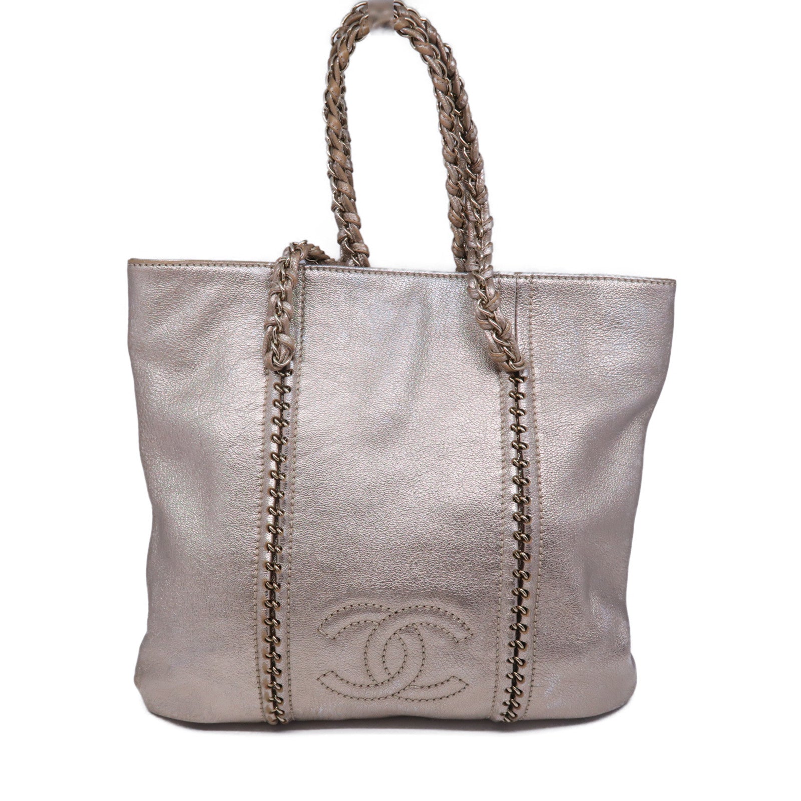 CHANEL 【激減優惠】牛皮皮革Totebag金扣手挽袋金色
