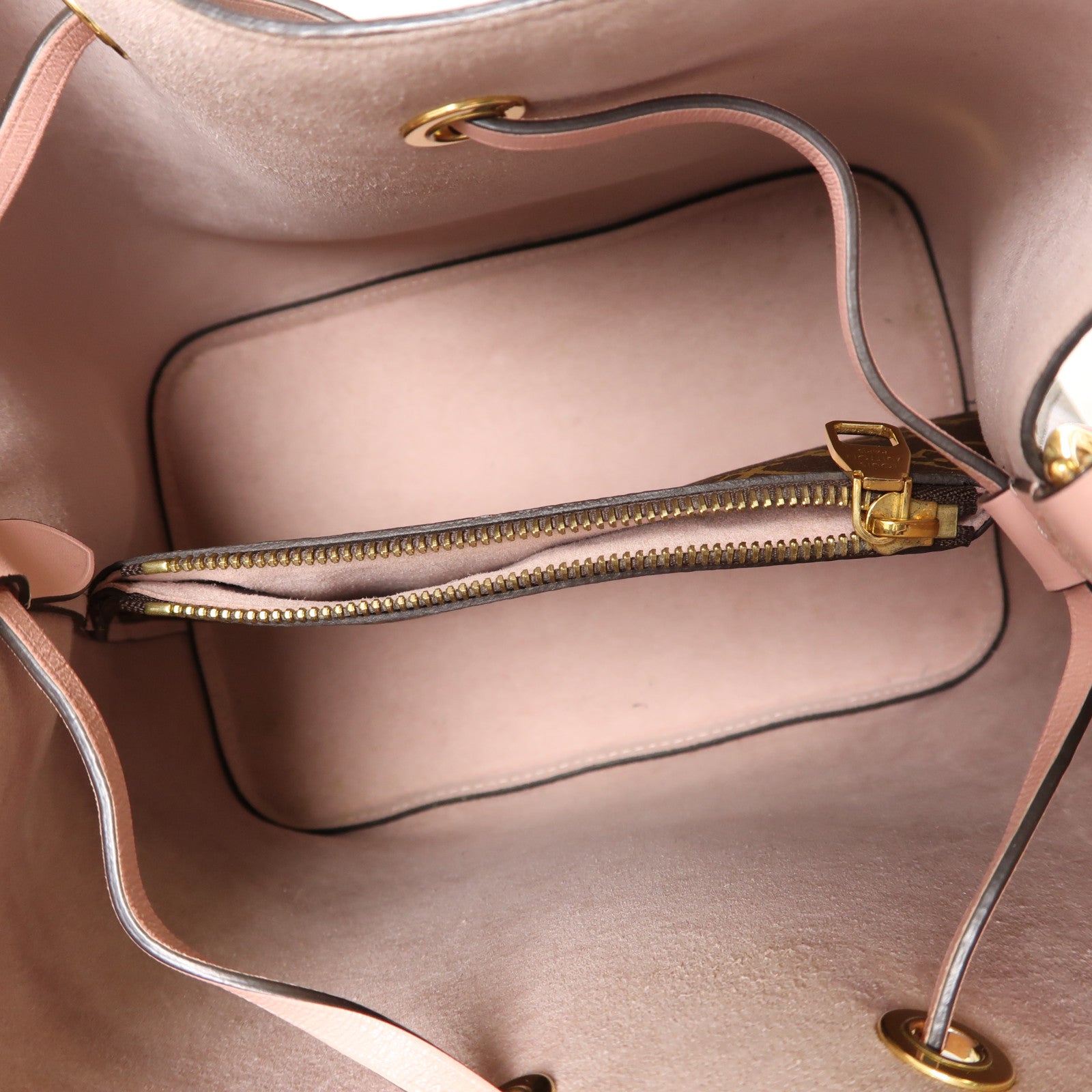 LOUIS VUITTON Monogram NeoNoe MM金扣肩背袋棕色/粉紅色