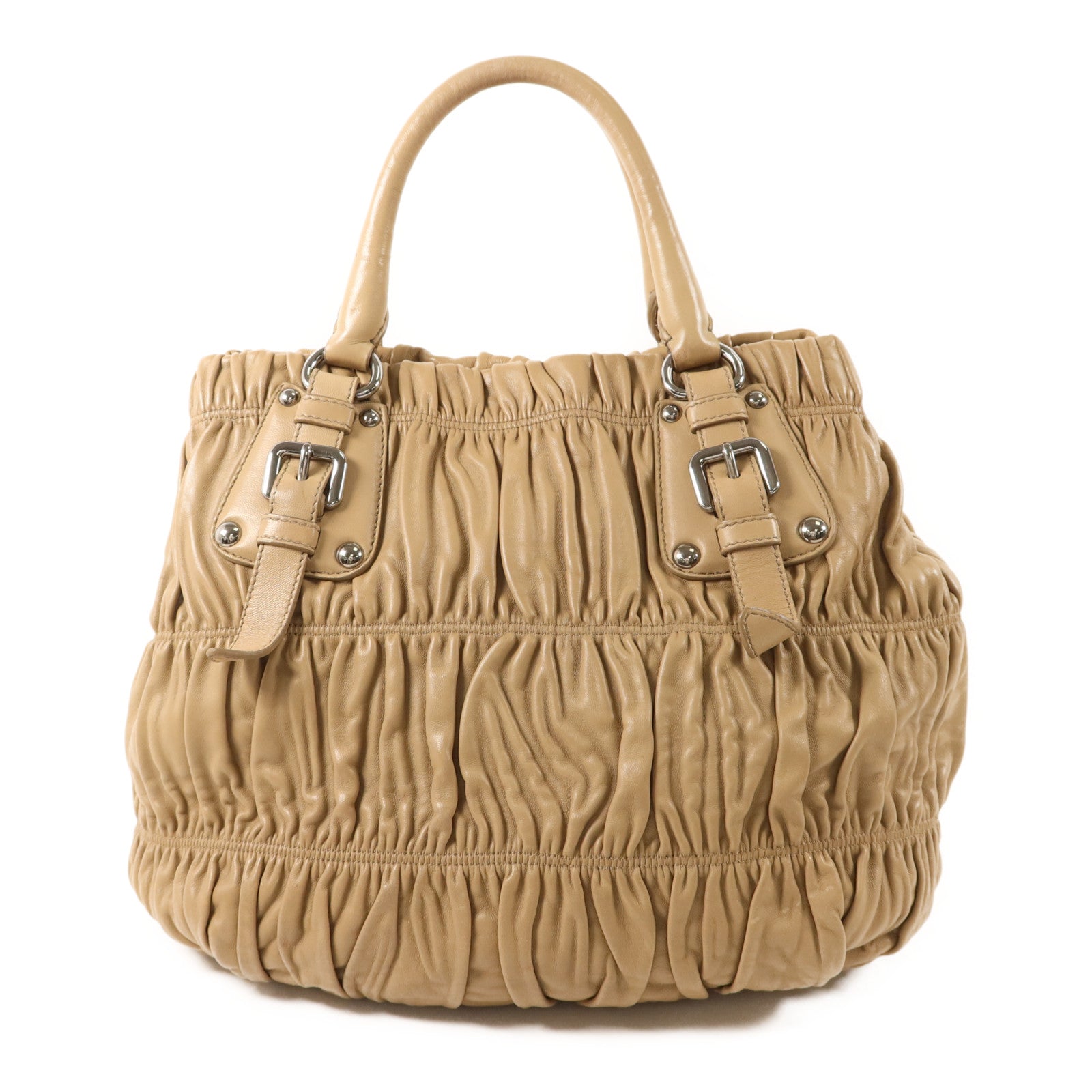 PRADA 羊皮皮革Nappa Gaufre銀扣手挽肩背兩用袋