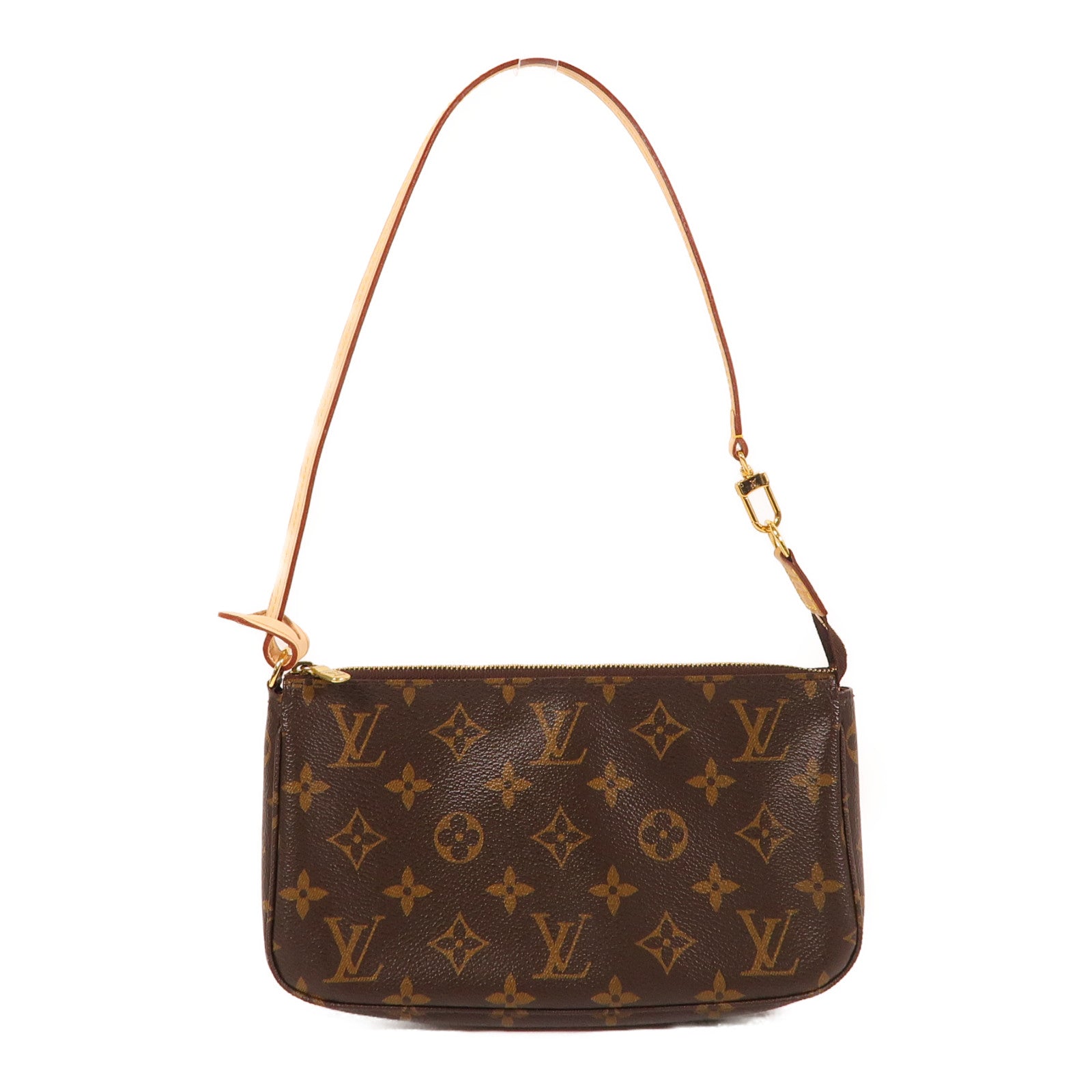 LOUIS VUITTON Monogram Pochette Accessoires金扣手挽袋棕色