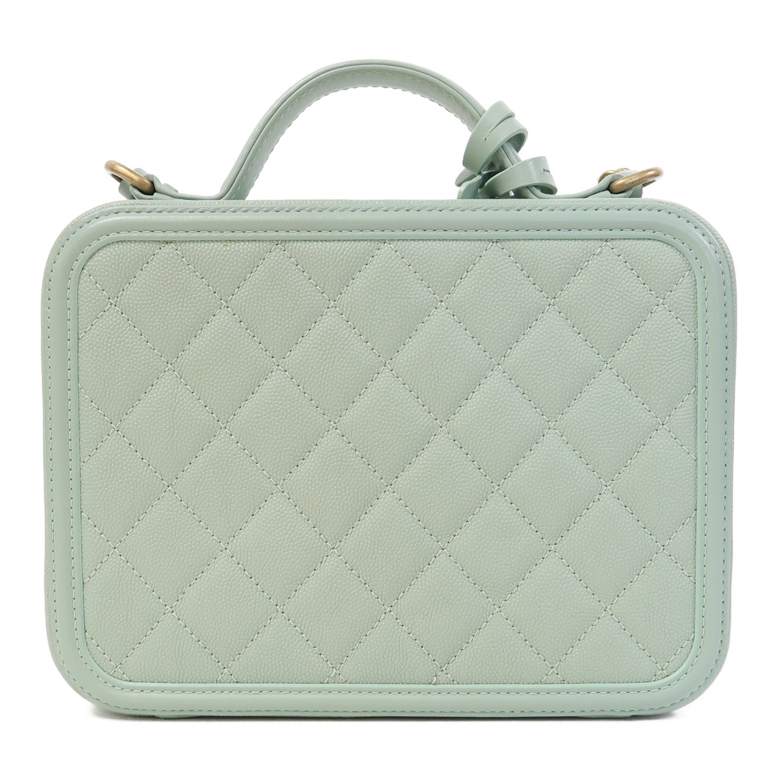 CHANEL 【激減優惠】菱格Caviar皮革Vanity Case金扣手挽鏈帶肩背兩用袋綠色