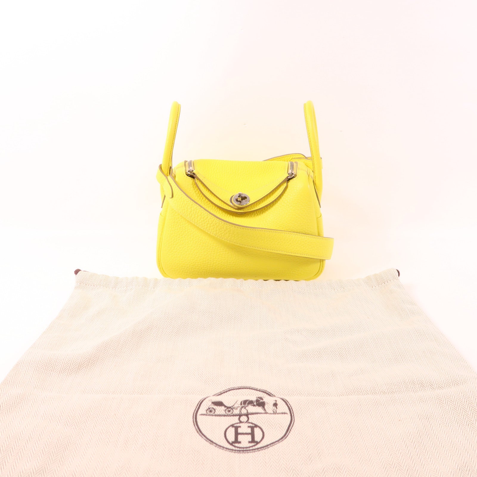 HERMES Clemence皮革Mini Lindy銀扣手挽肩背兩用袋