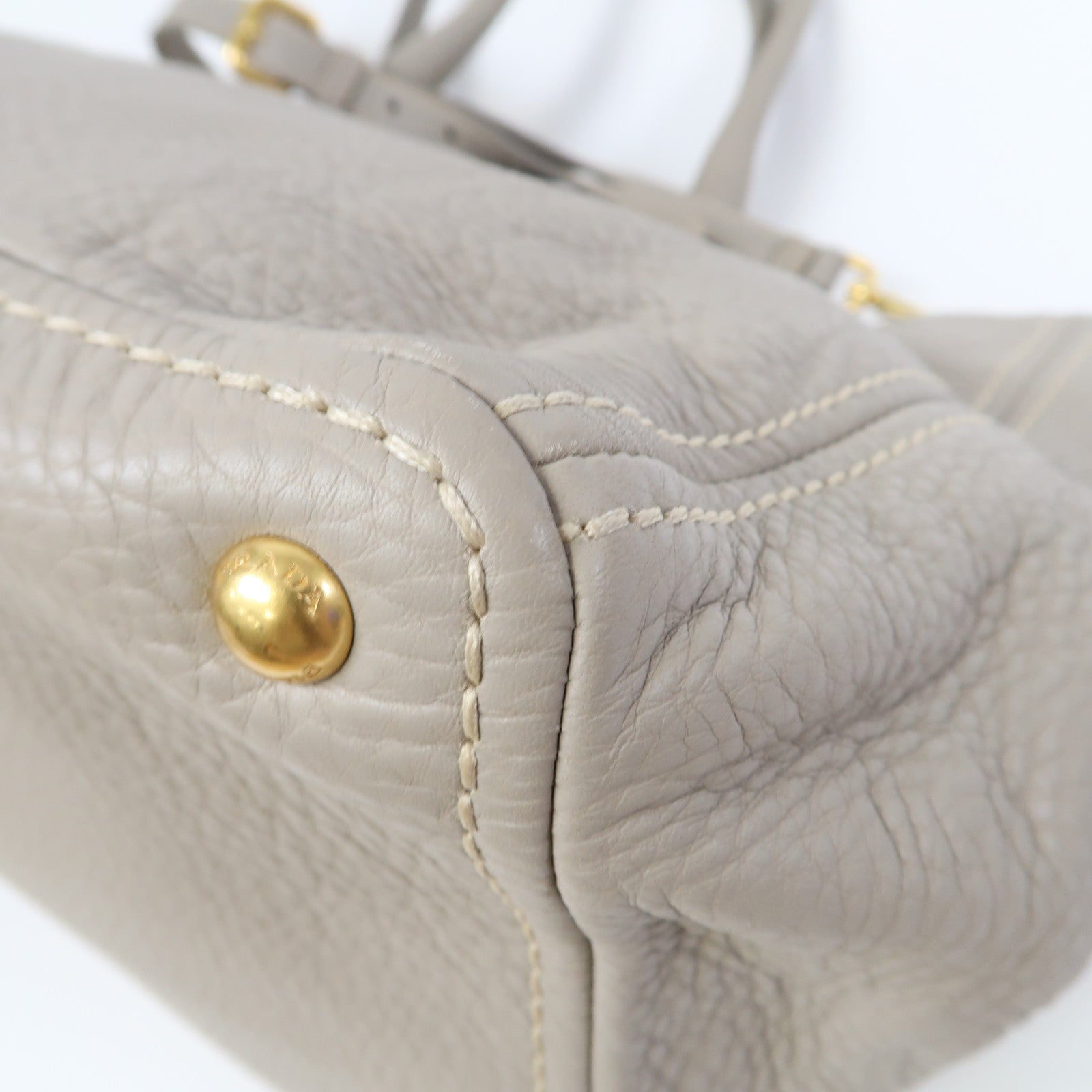 PRADA 牛皮皮革2 Way Shoulder金扣手挽肩背兩用袋灰色