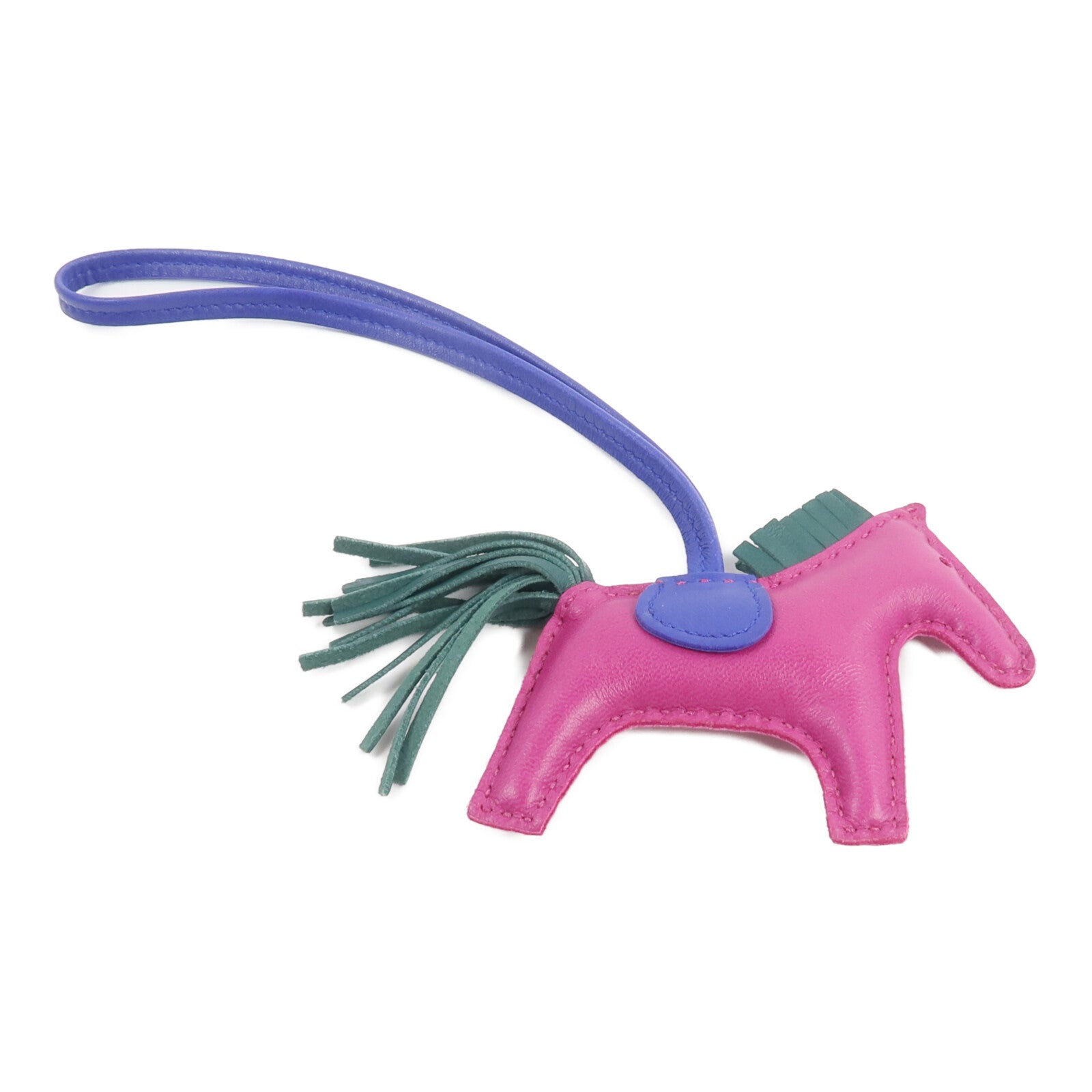 HERMES Milo皮革Rodeo PM掛飾Rose Purple/Bleu Electrique/Malachite