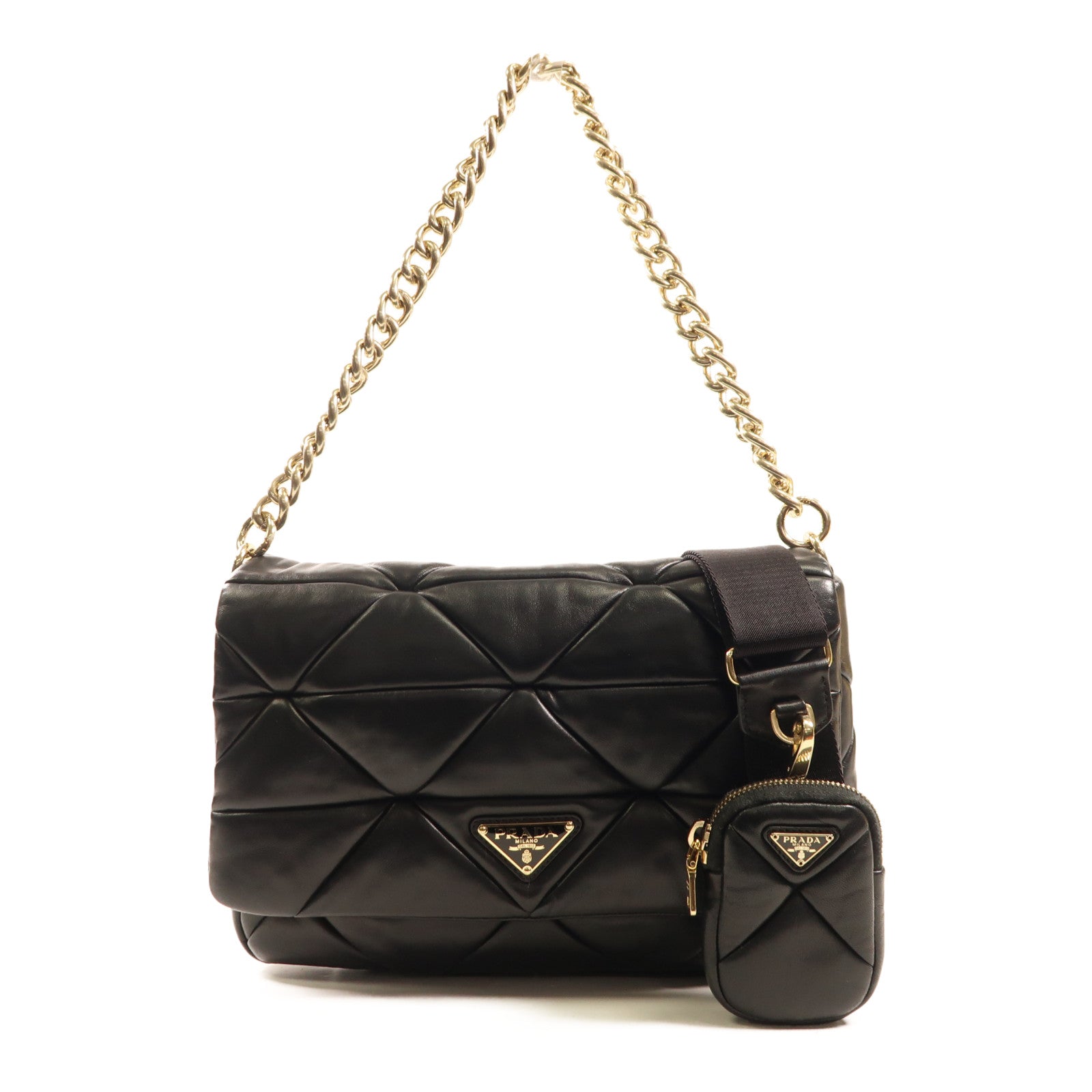 PRADA 羊皮皮革2 Way Shoulder金扣手挽肩背兩用袋