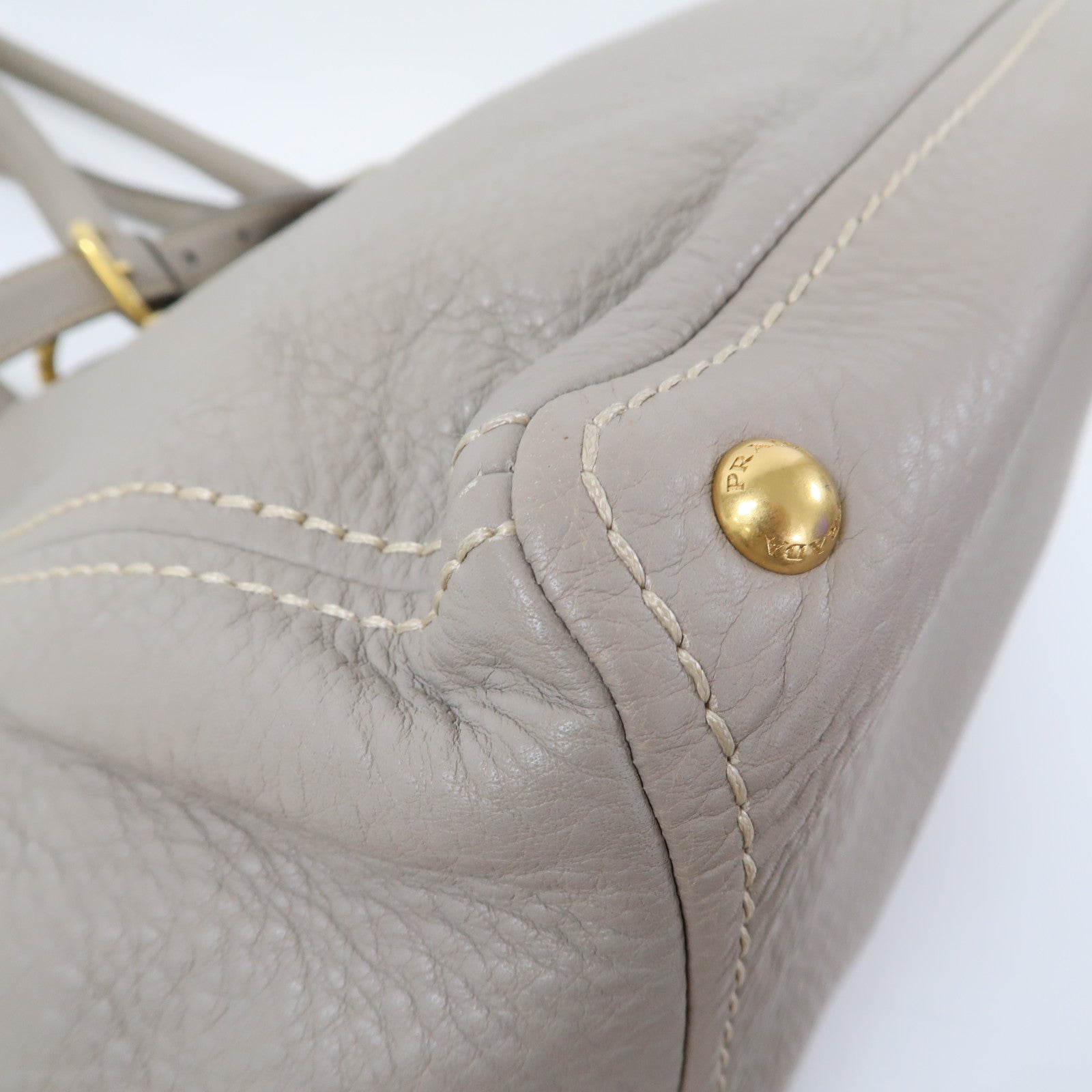 PRADA 牛皮皮革2 Way Shoulder金扣手挽肩背兩用袋灰色