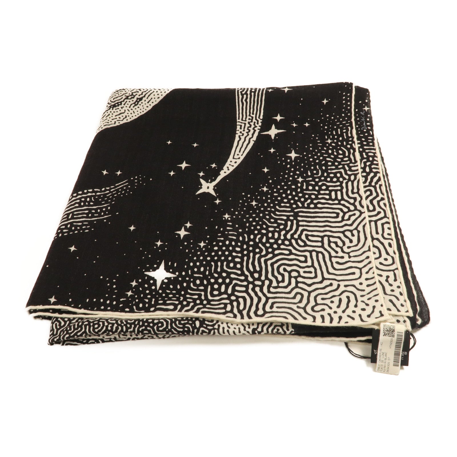 HERMES 羊絨/絲質Scarf圍巾黑色/白色