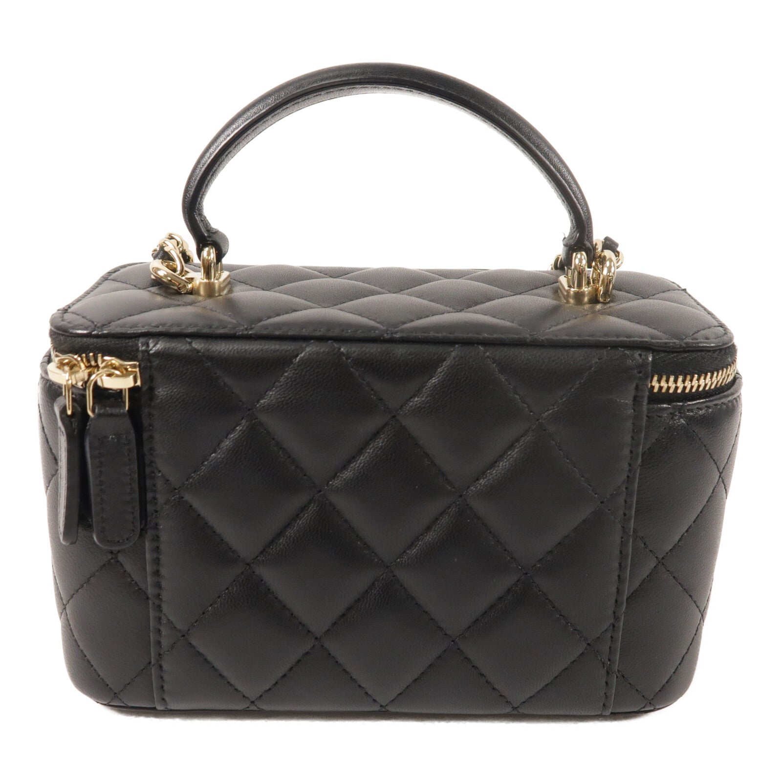 CHANEL 羊皮皮革Top Handle Vanity Case金扣鏈帶手挽肩背兩用袋