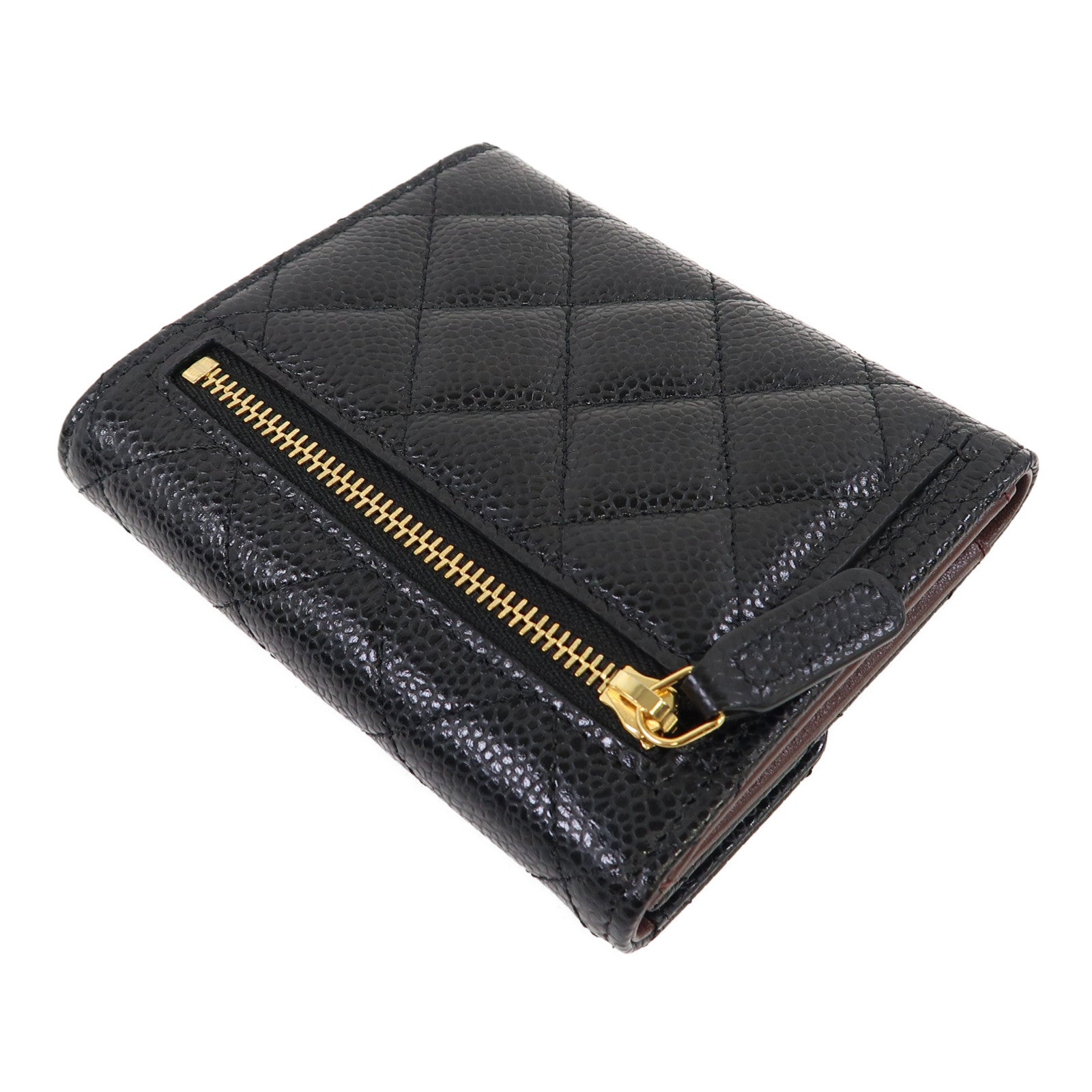 CHANEL 菱格牛皮皮革Wallet金扣錢包黑色