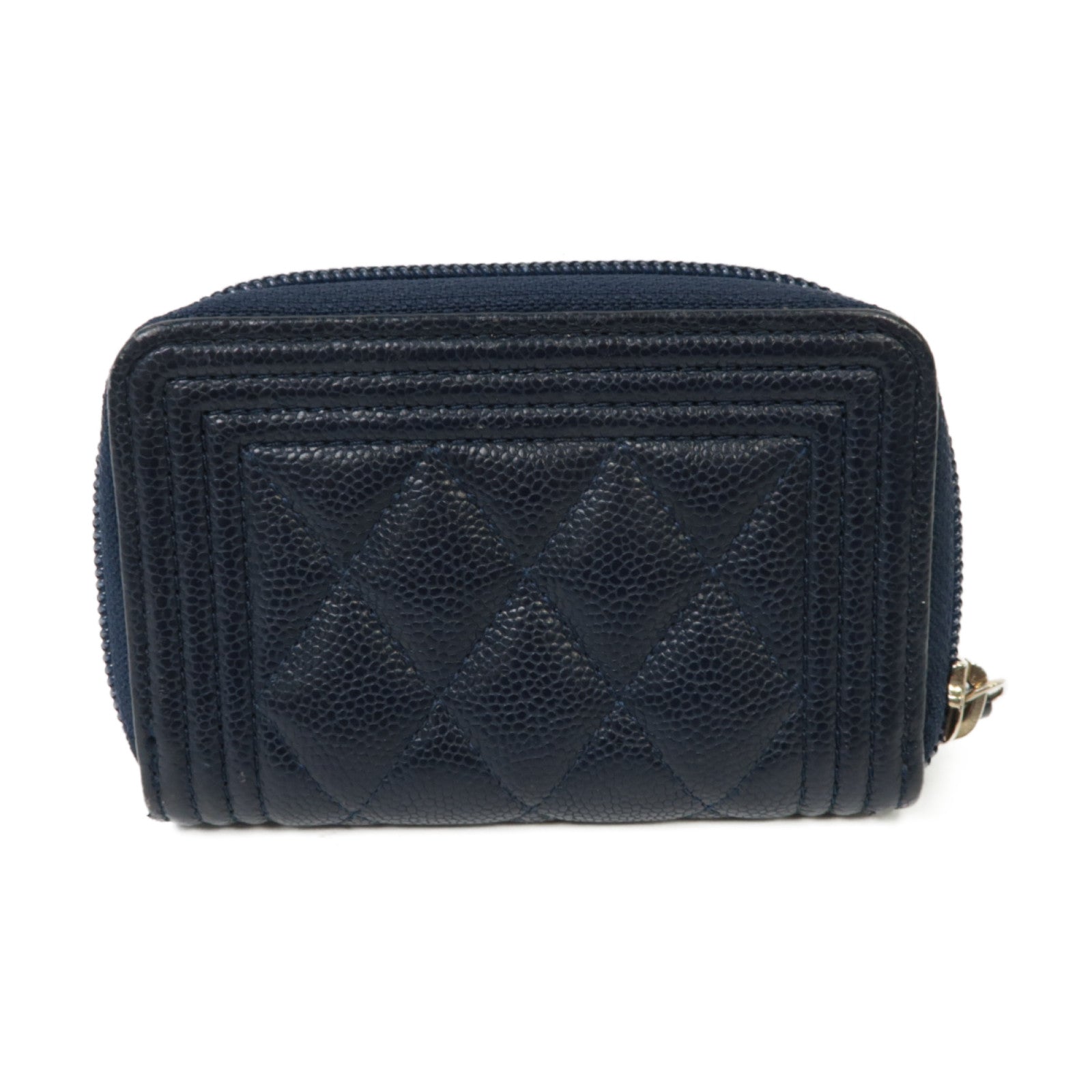 CHANEL 【激減優惠】菱格Caviar皮革Boy Coin Purse金扣零錢包深藍色