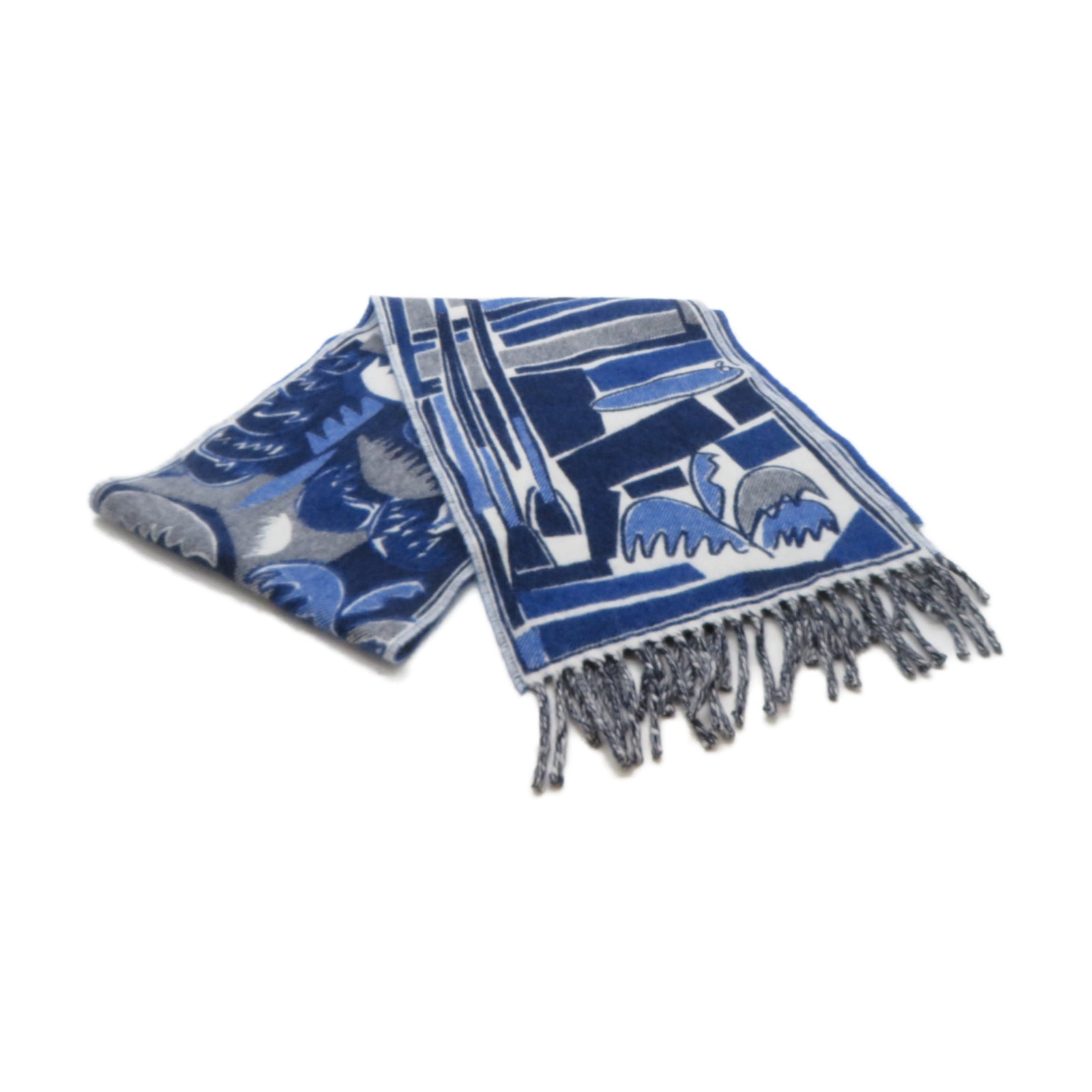 HERMES 【激減優惠】羊絨Scarf 50x150cm圍巾藍色