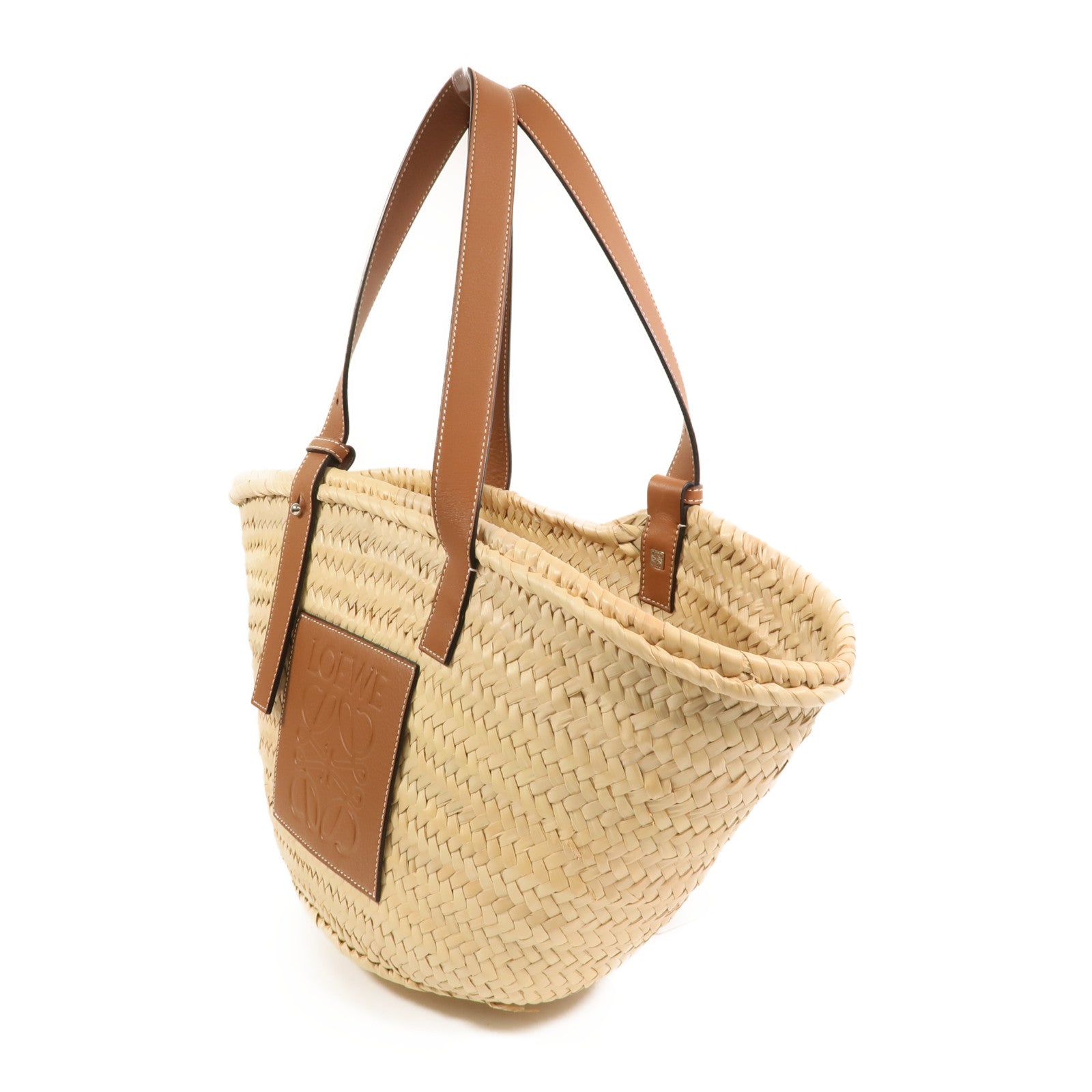 LOEWE Raffia Bucket Tote Bag銀扣手挽袋