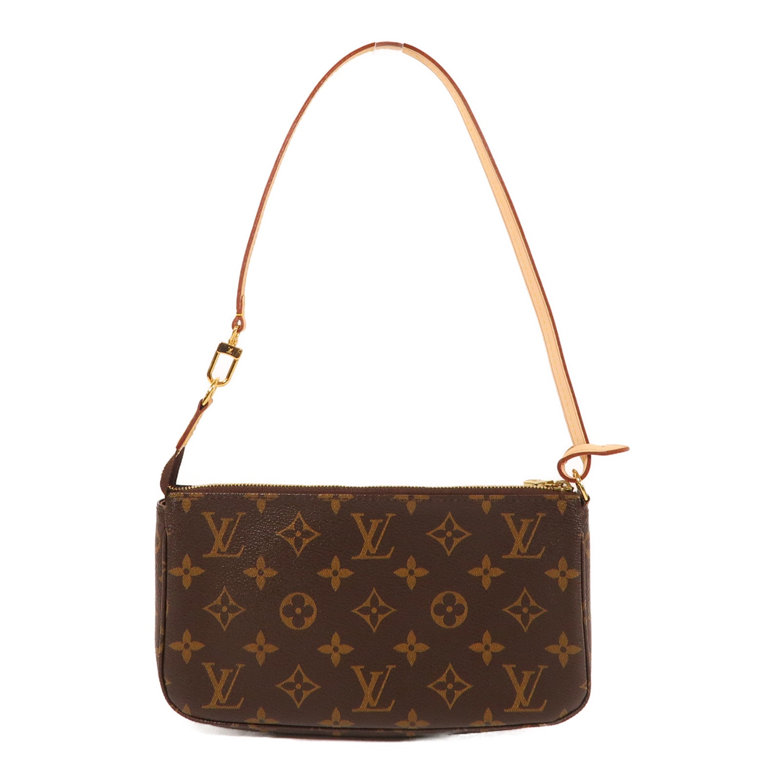 LOUIS VUITTON Monogram Pochette Accessoires金扣手挽袋棕色