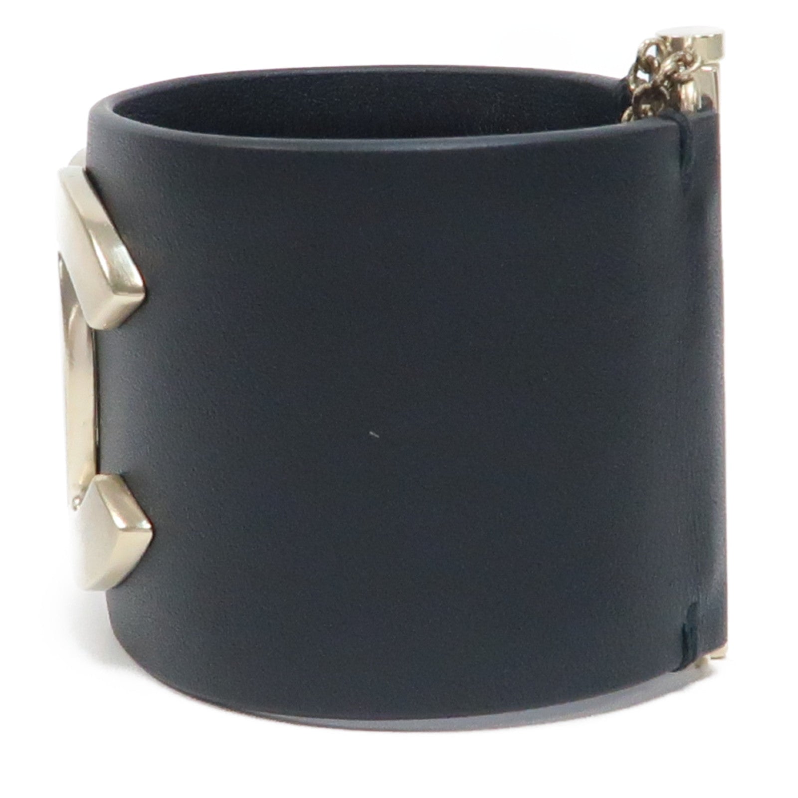 CHANEL 牛皮皮革Bangle銀扣手鐲黑色