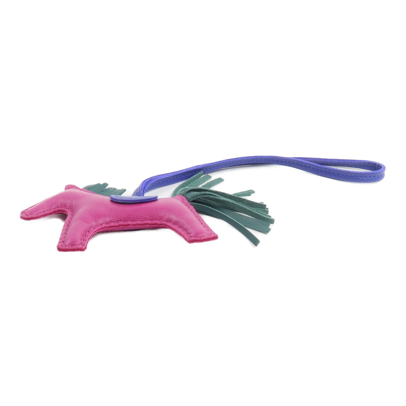 HERMES Milo皮革Rodeo PM掛飾Rose Purple/Bleu Electrique/Malachite