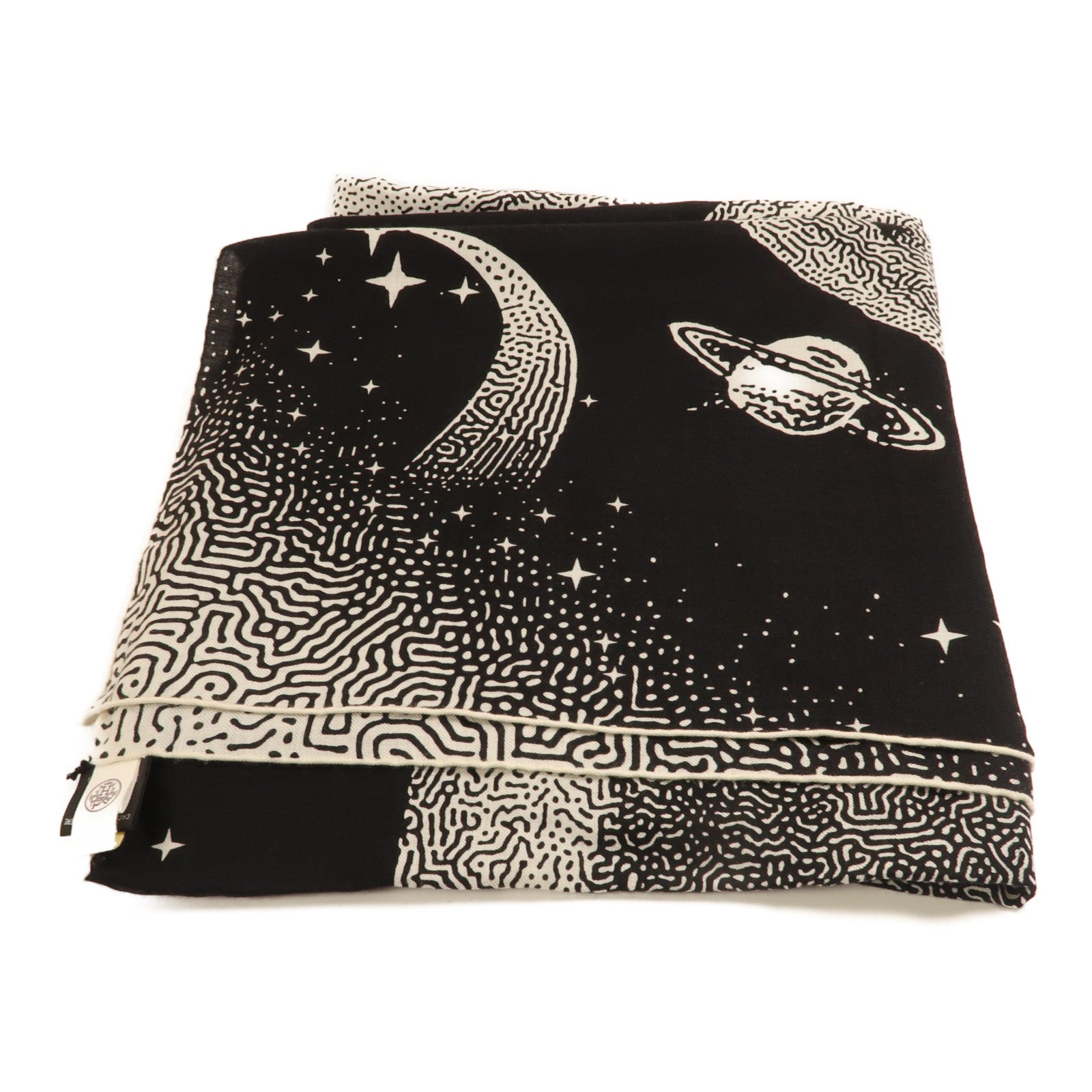 HERMES 羊絨/絲質Scarf圍巾黑色/白色