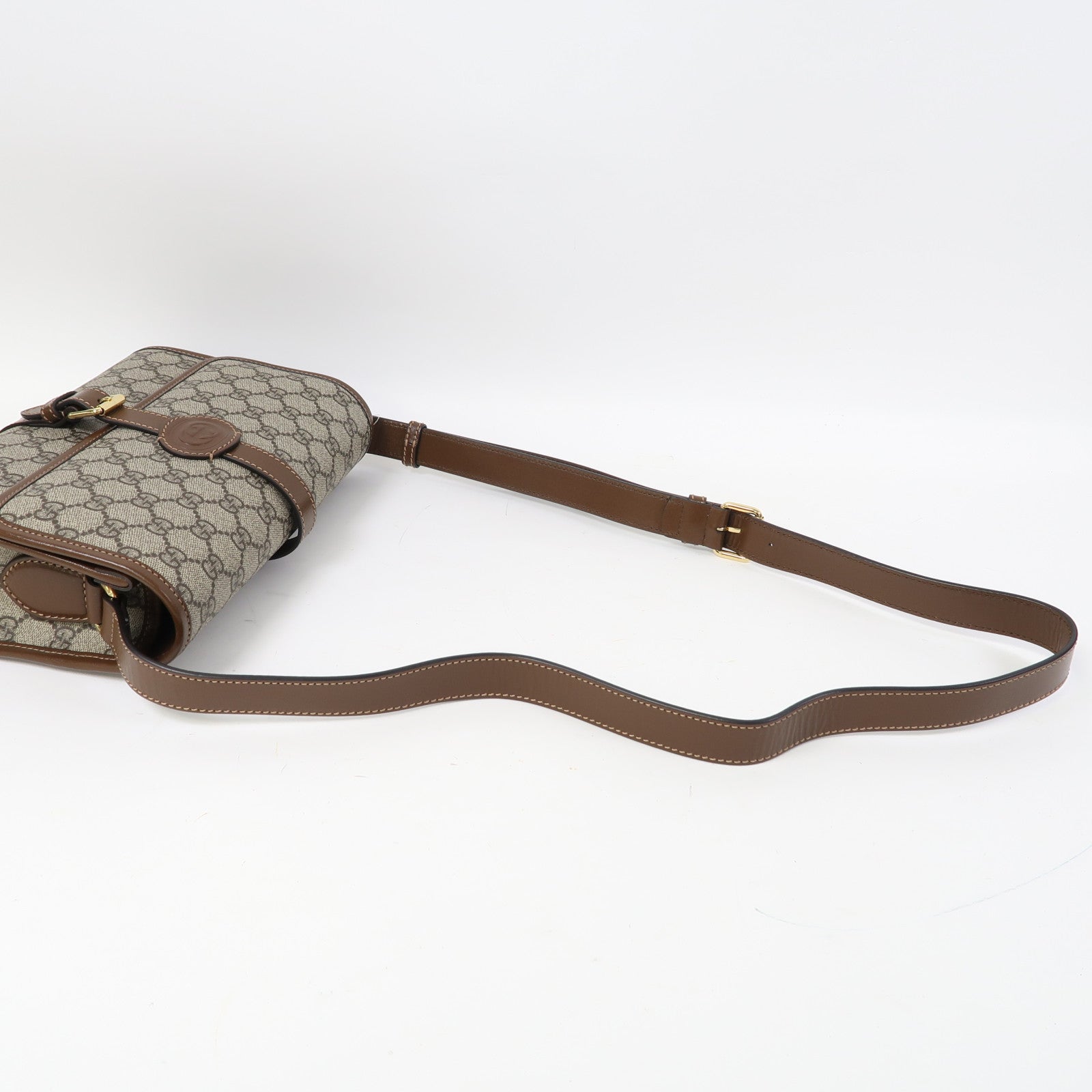 GUCCI 塗層帆布GG Supreme Interlocking金扣肩背袋啡色