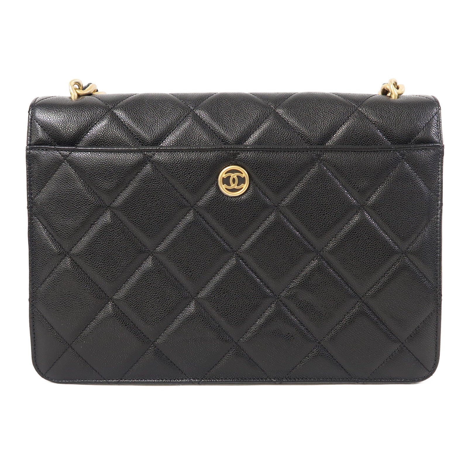 CHANEL 菱格牛皮皮革Shoulder Bag金扣鏈帶肩背袋黑色