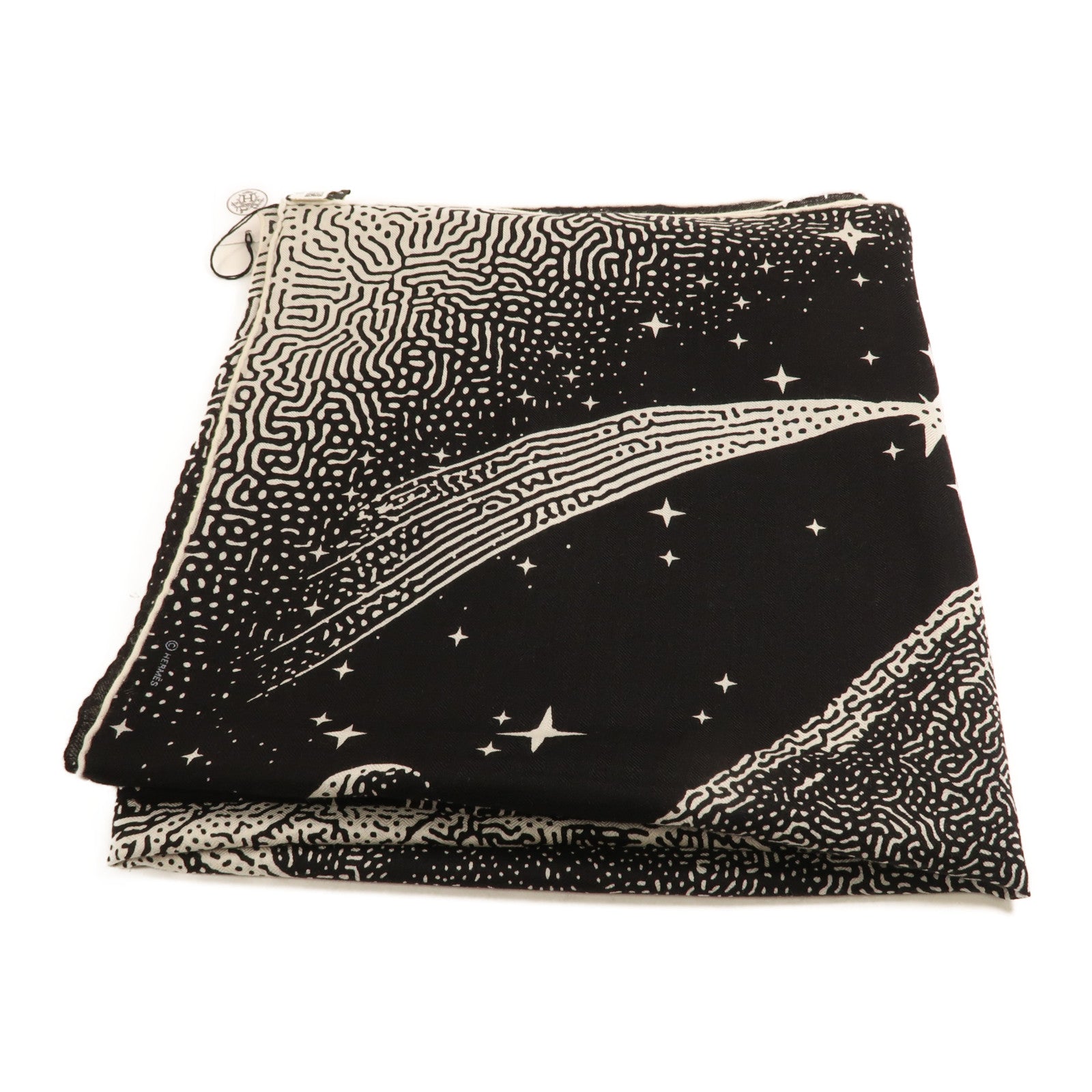 HERMES 羊絨/絲質Scarf圍巾黑色/白色