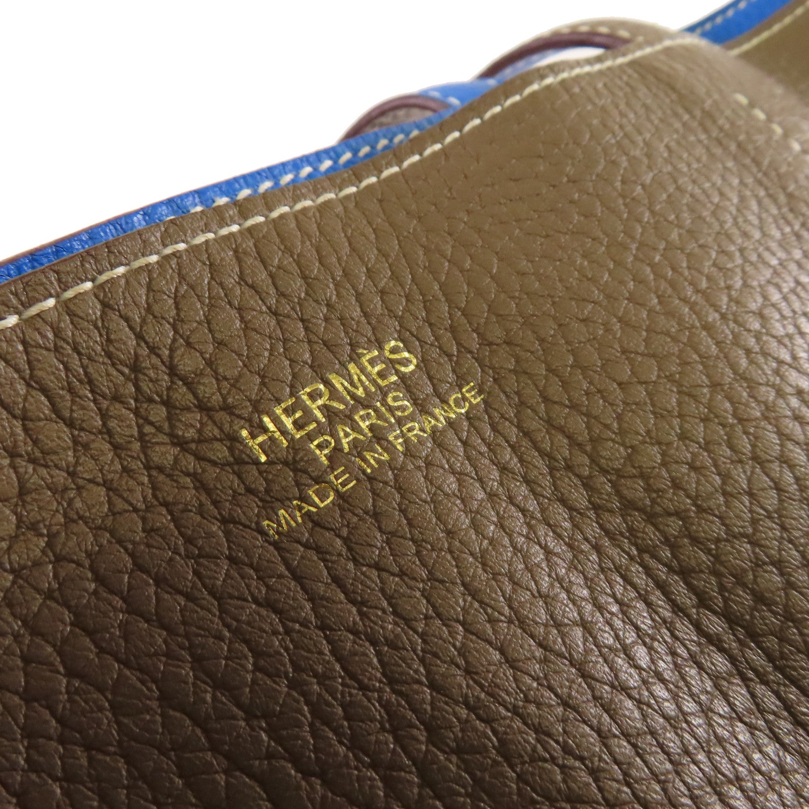 HERMES 【激減優惠】Togo皮革Double Sens Shoulder Bag肩背袋藍色/啡色
