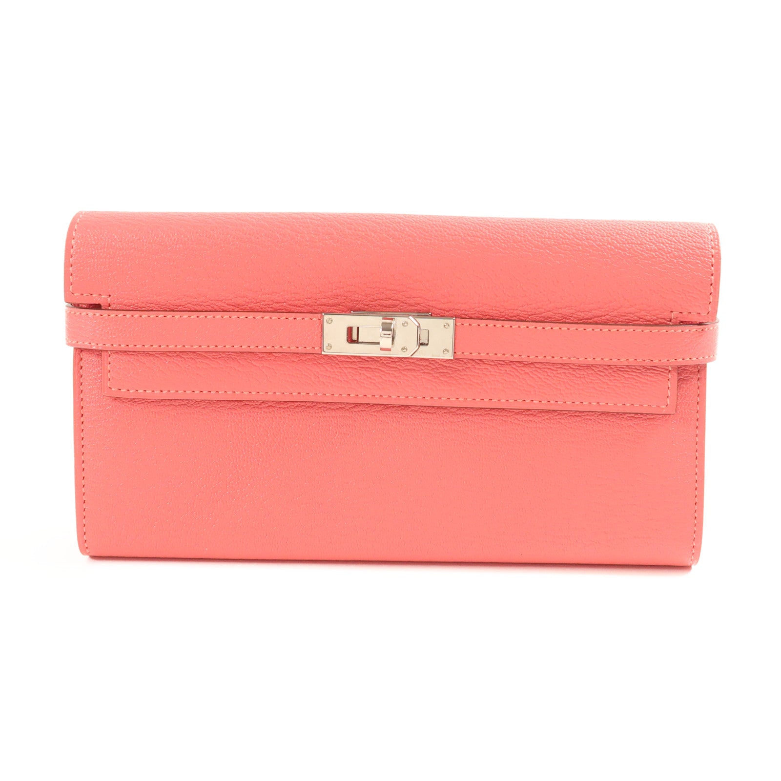 HERMES Chevre Mysore皮革Kelly Wallet銀扣長錢包Rose Azalee