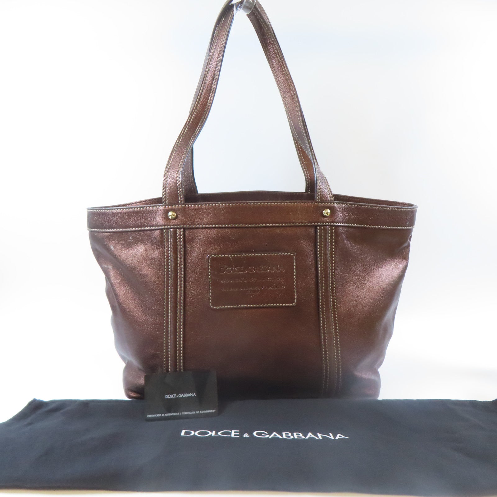 D&G 【激減優惠】牛皮皮革Tote Bag金扣手挽袋啡色