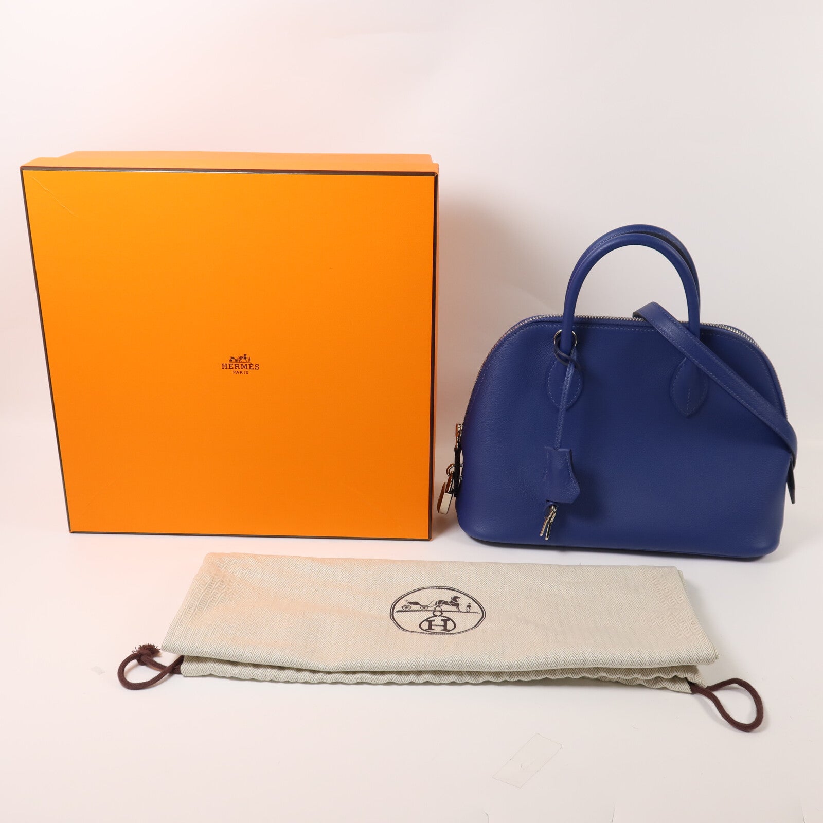 HERMES Evercolor皮革Bolide 25手挽肩背兩用袋Bleu Saphir/Cassis