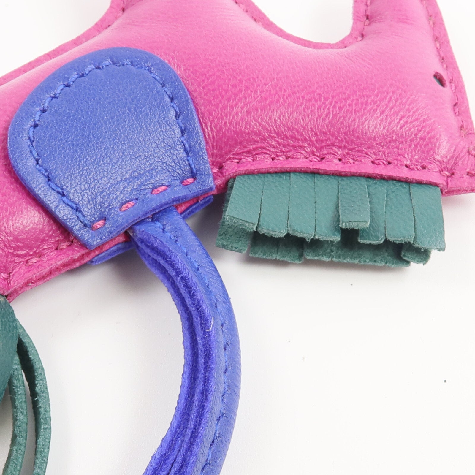 HERMES Milo皮革Rodeo PM掛飾Rose Purple/Bleu Electrique/Malachite