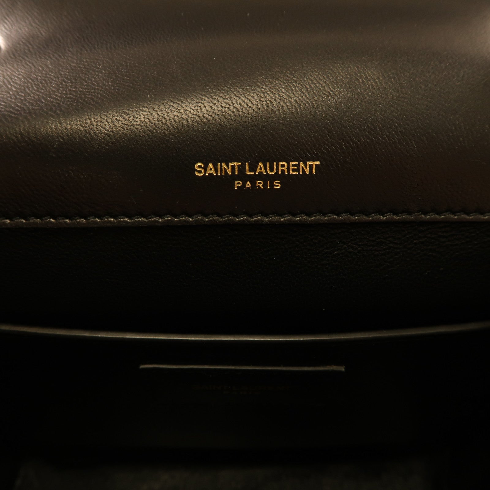 SAINT LAURENT 羊皮皮革Vicky金扣鏈帶肩背袋黑色