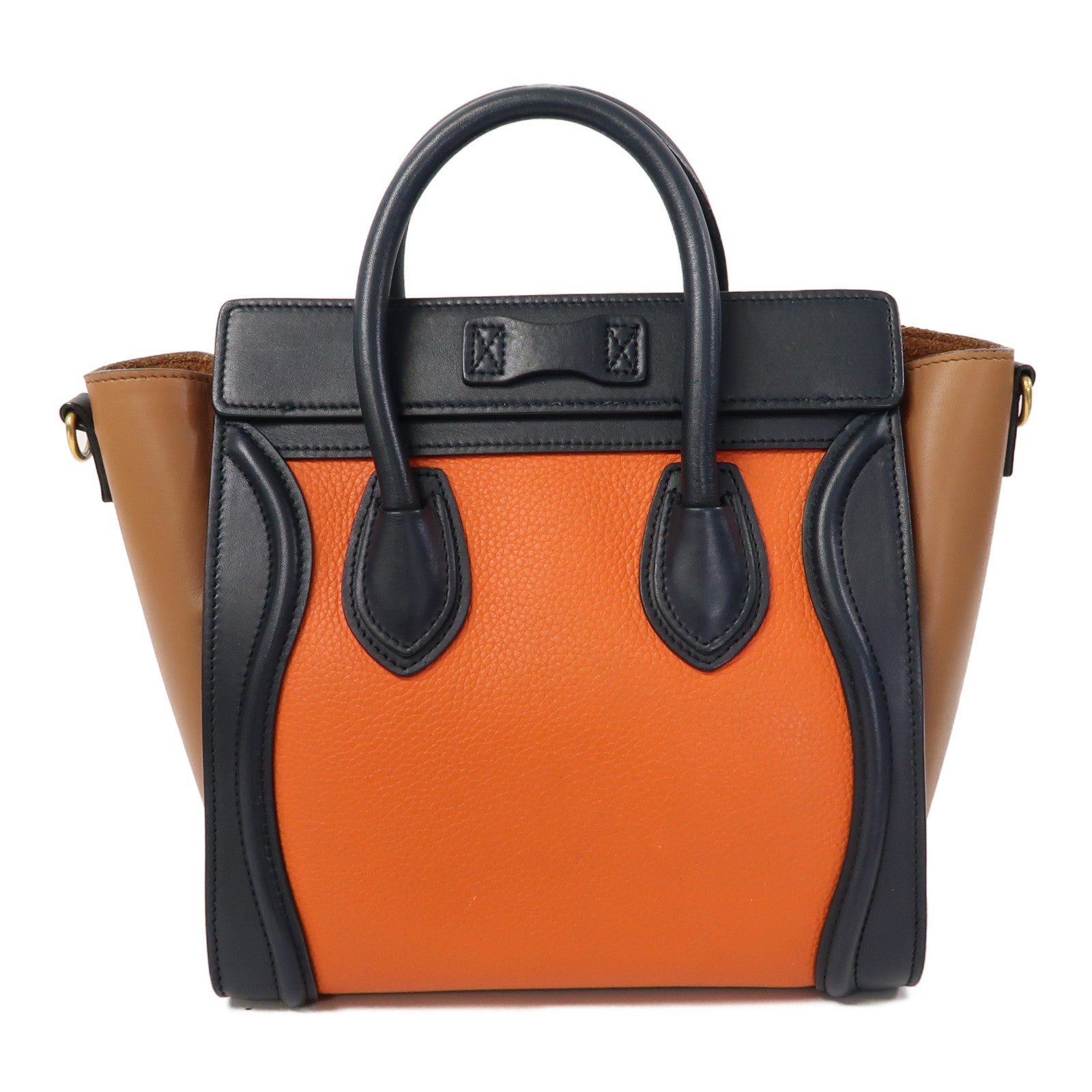 CELINE 牛皮皮革Luggage金扣手挽肩背兩用袋橙色/深藍色/啡色