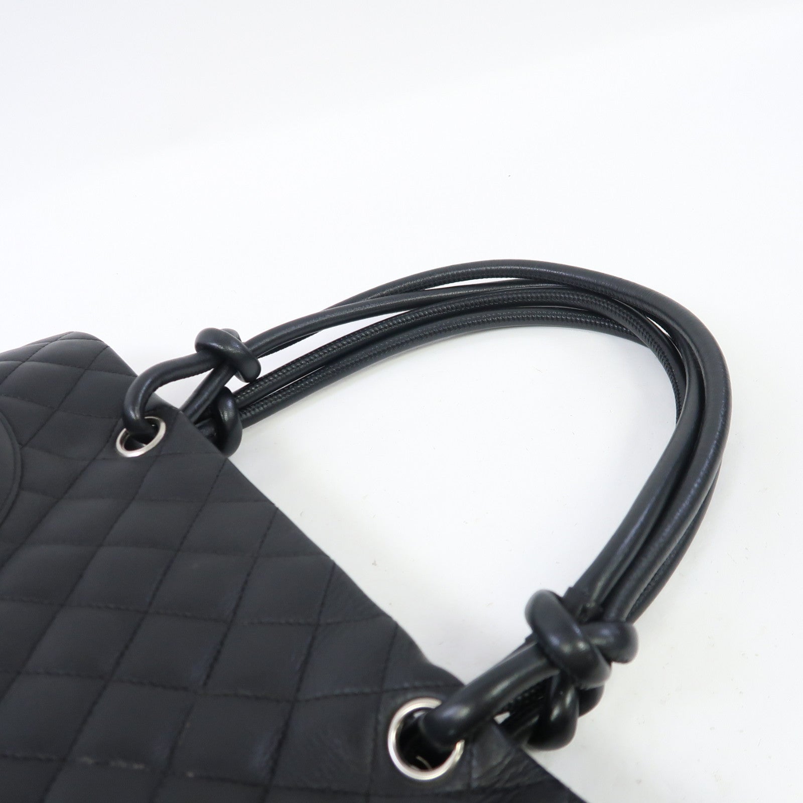 CHANEL 菱格牛皮皮革Cambon Tote銀扣肩背袋/手挽袋黑色