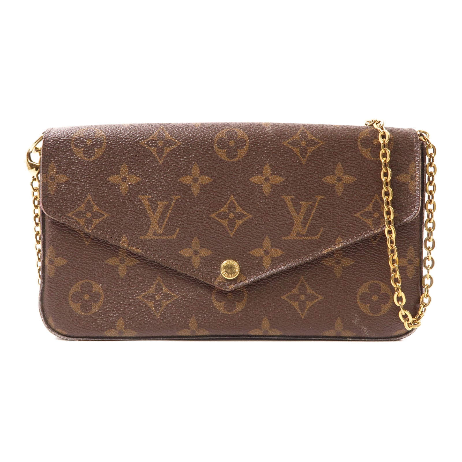 LOUIS VUITTON Monogram Pochette Felicie金扣鏈帶肩背袋棕色