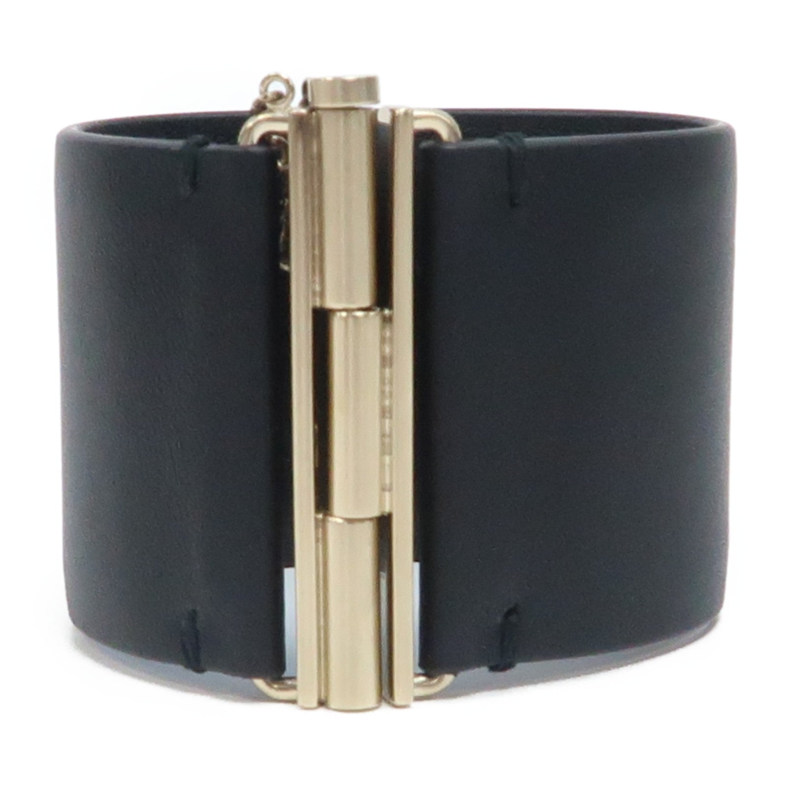 CHANEL 牛皮皮革Bangle銀扣手鐲黑色