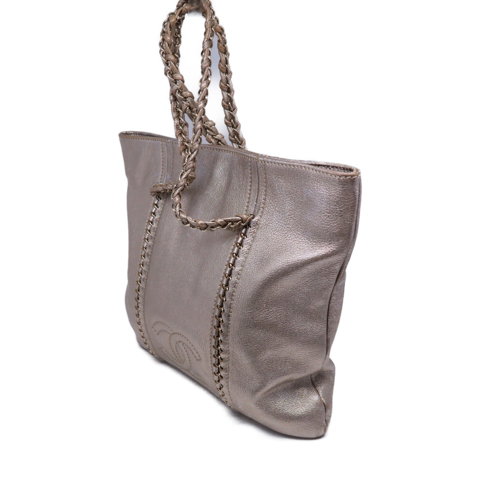 CHANEL 【激減優惠】牛皮皮革Totebag金扣手挽袋金色