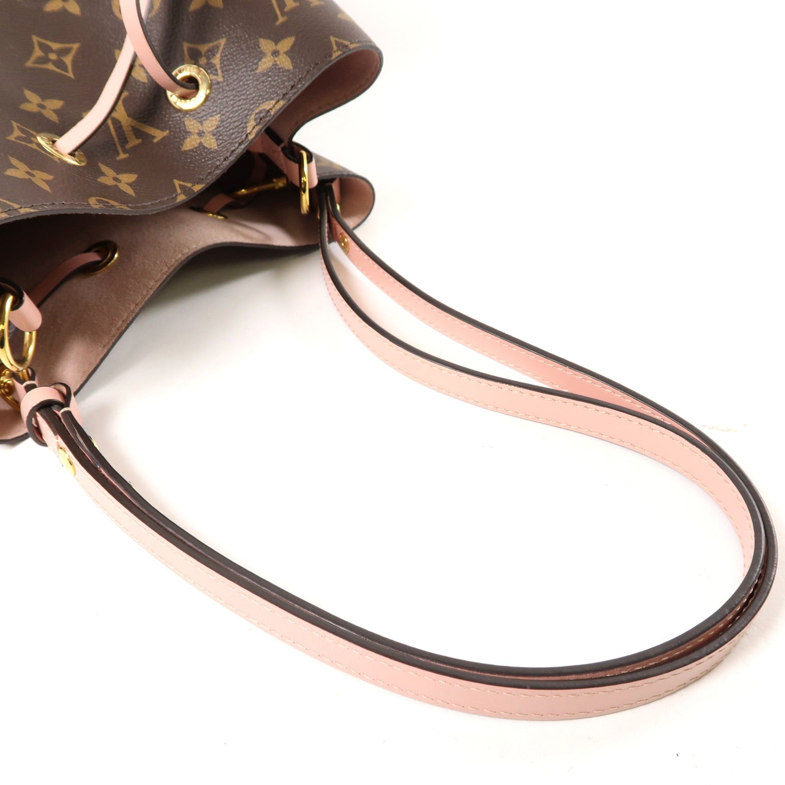 LOUIS VUITTON Monogram NeoNoe MM金扣肩背袋棕色/粉紅色