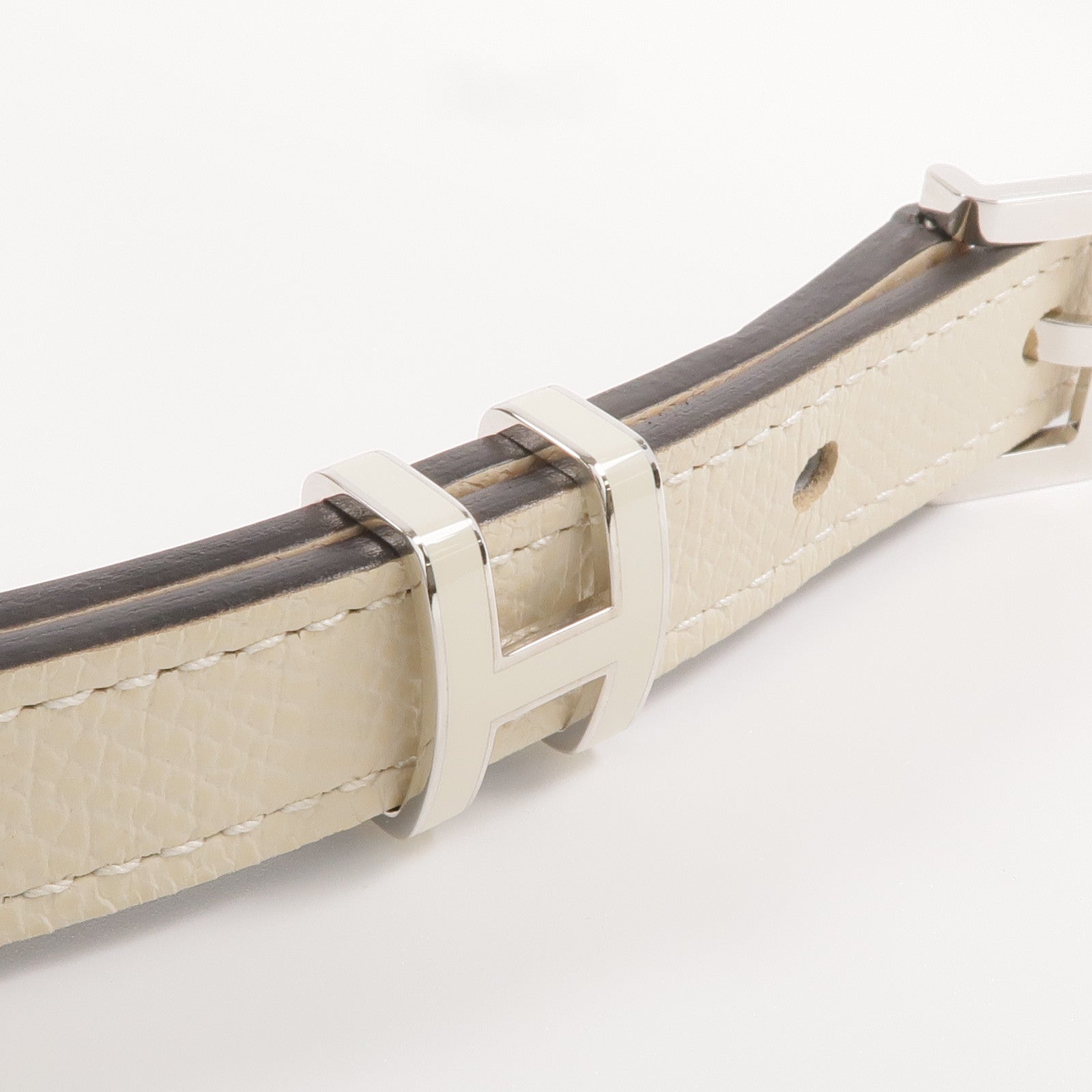HERMES 【激減優惠】Epsom皮革POP H Belt銀扣皮帶Craie